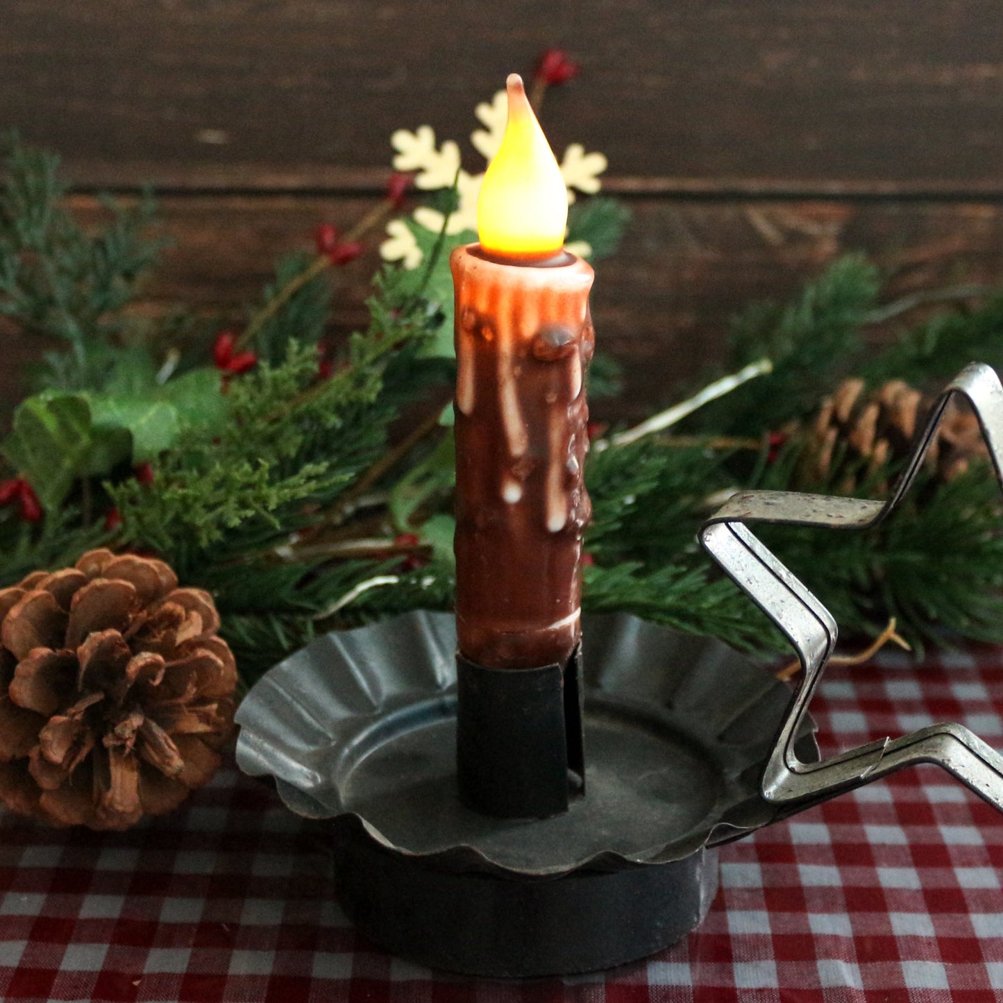 CVHOMEDECO. Real Wax Hand Dipped Battery Operated LED Timer Taper Candles Country Primitive Flameless Lights Décor, 4-3/4 Inch, Coffee, 2 PCS in a Package