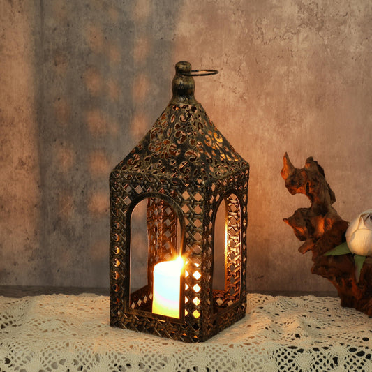 Moroccan Lantern Lamp Decorative Candle Holders for Ramadan Decorations, Hanging, Outdoor Patio or Porch, Indoor Home Decor (Bronze10.2inch)