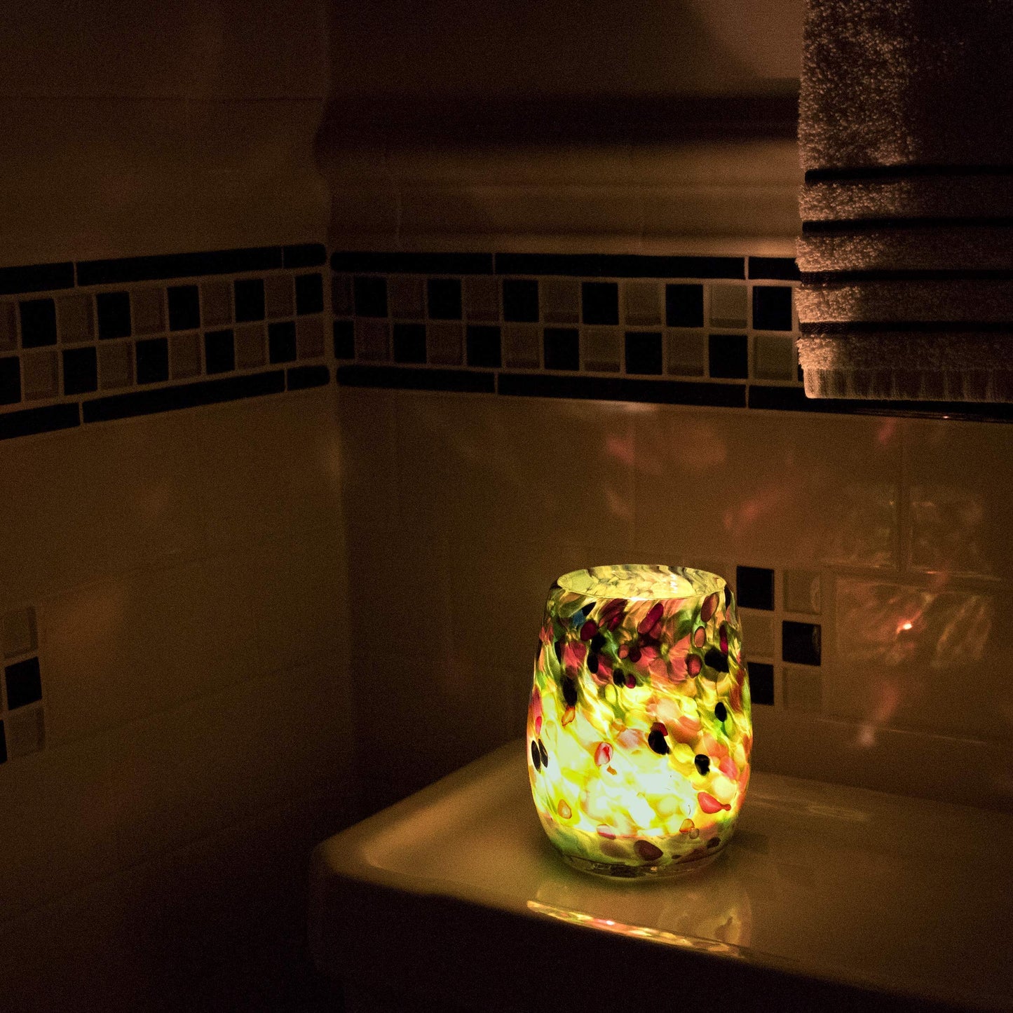 Totally Blown Glassworks Votive Candle Holder, Tea-Light, Handmade Blown Glass, Accent Vase, Centerpiece, Home Decor, Artist Dehanna Jones, Seattle, WA. (Green MM Enchanted Forest)