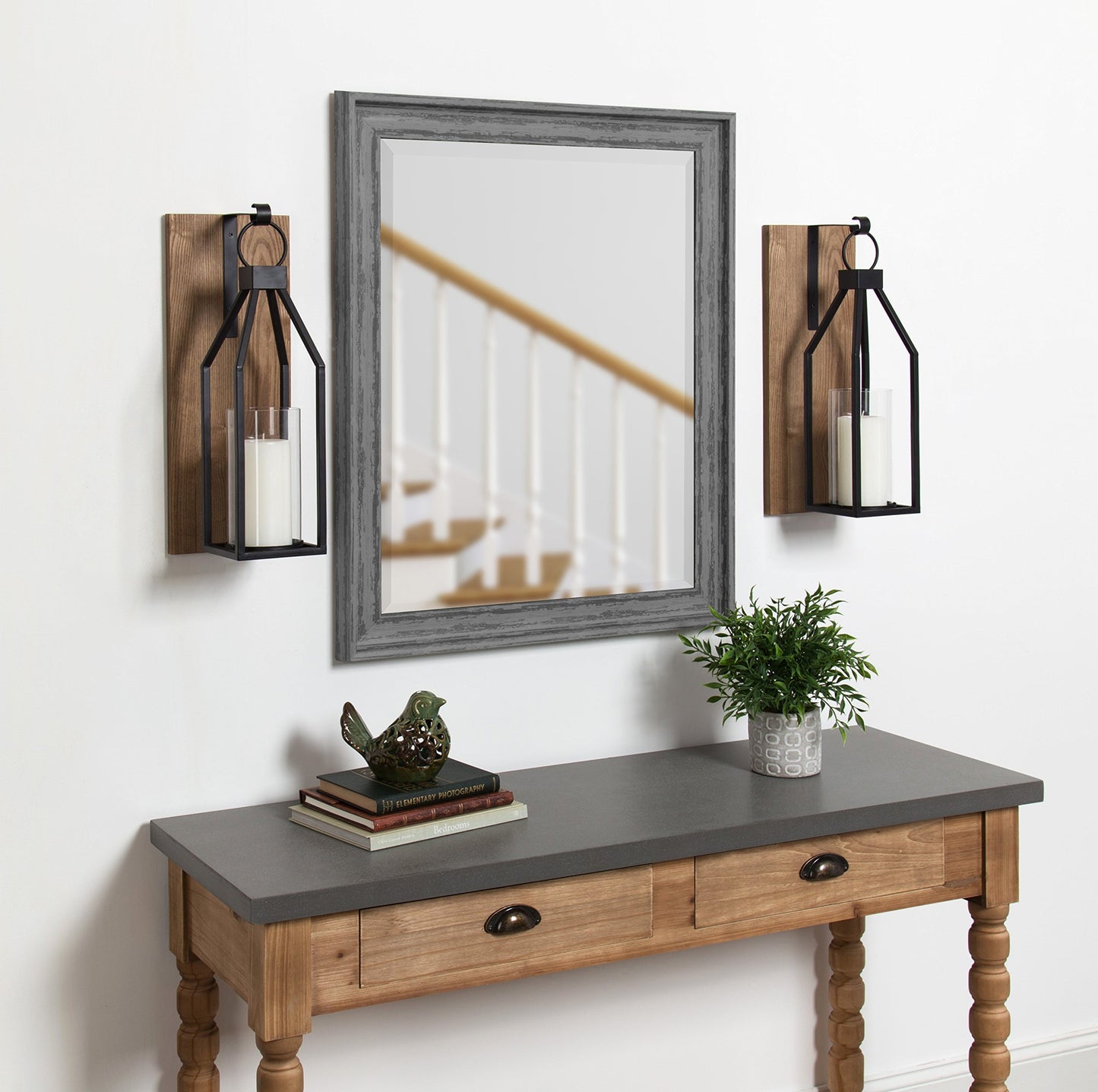 Kate and Laurel Oakly Wood and Metal Wall Sconce, Rustic Brown Wood Wall Candle Holder Farmhouse Decor