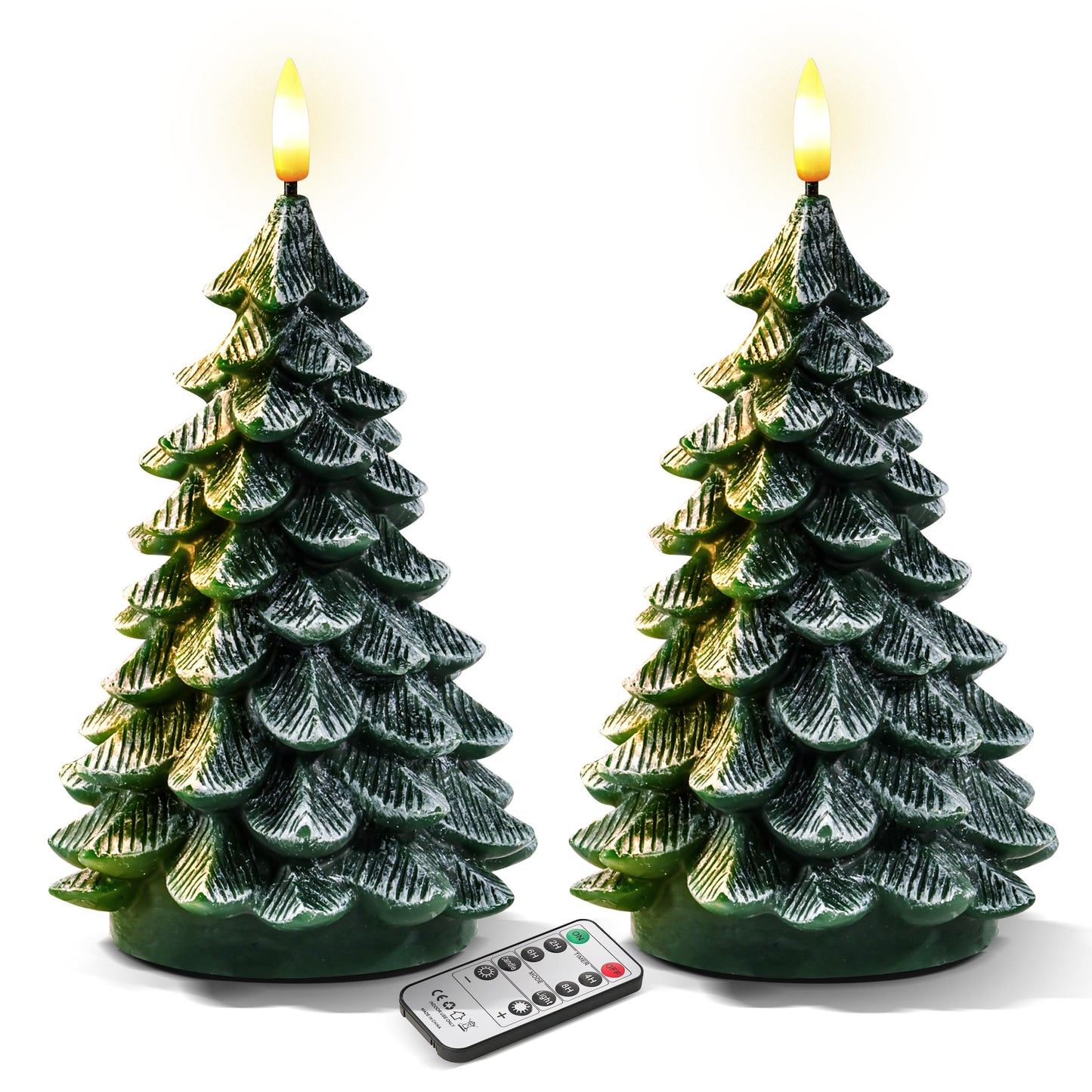 Sttokilly 2Pcs Christmas Tree Flameless Candles with Remote and Timer,LED Candles Battery Operated,Real Wax Window Candlesticks with Flickering 3D Flame for Christmas Decoration