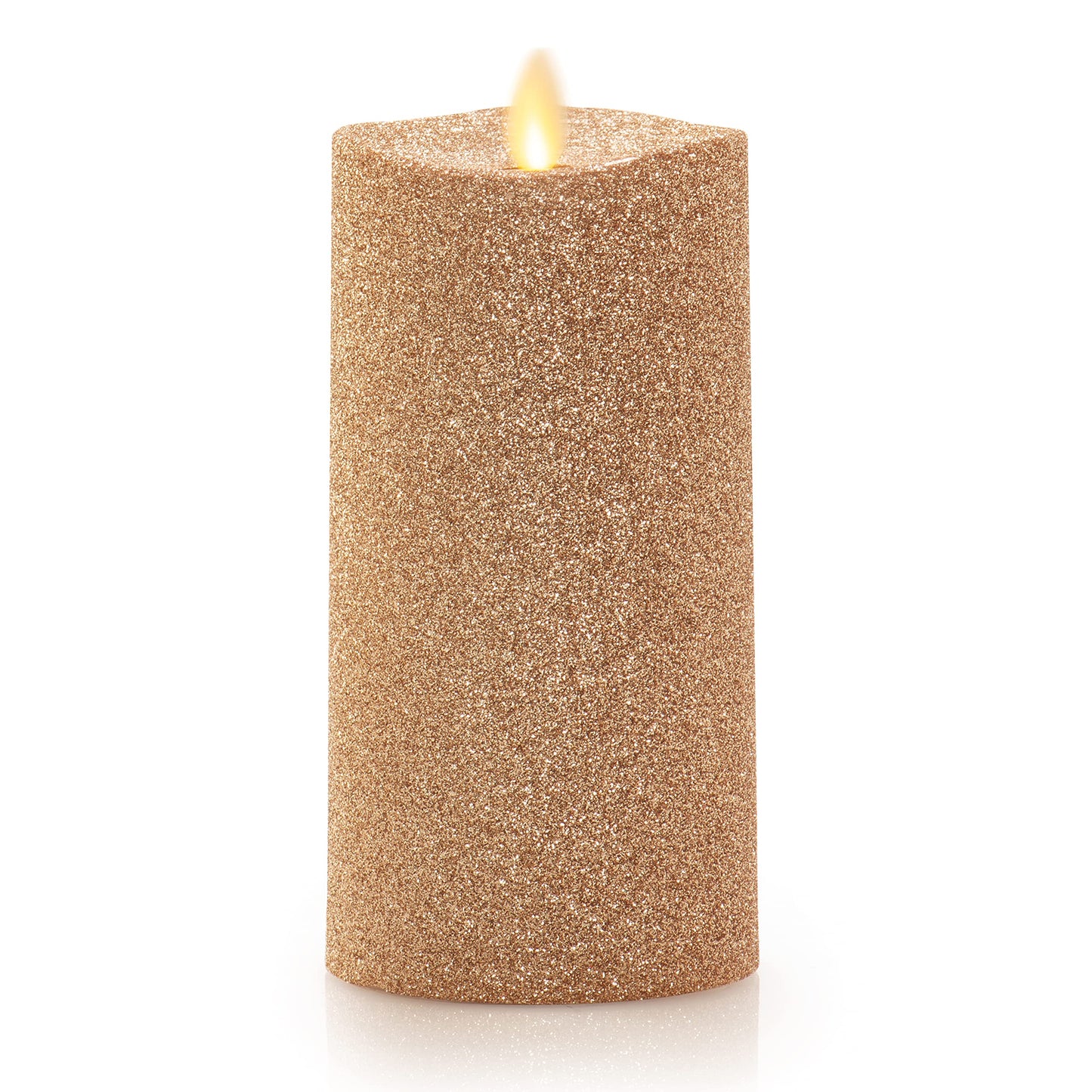 Luminara Realistic Artificial Flame Gold Glitter Pillar Candle - Moving Flame LED Battery Operated Lights - Unscented - Remote Ready - Remote Sold Separately - 3" x 6.5"