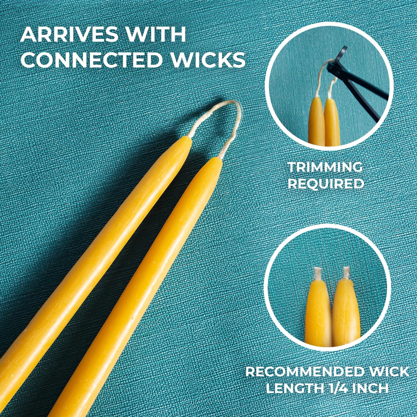 CANDWAX 10 inch Beeswax Taper Candles Set of 4 - Non Toxic and 100% Pure Beeswax Candles Ideal for Dinner - Dripless Handmade Bees Wax Burning Time 9.5 Hours