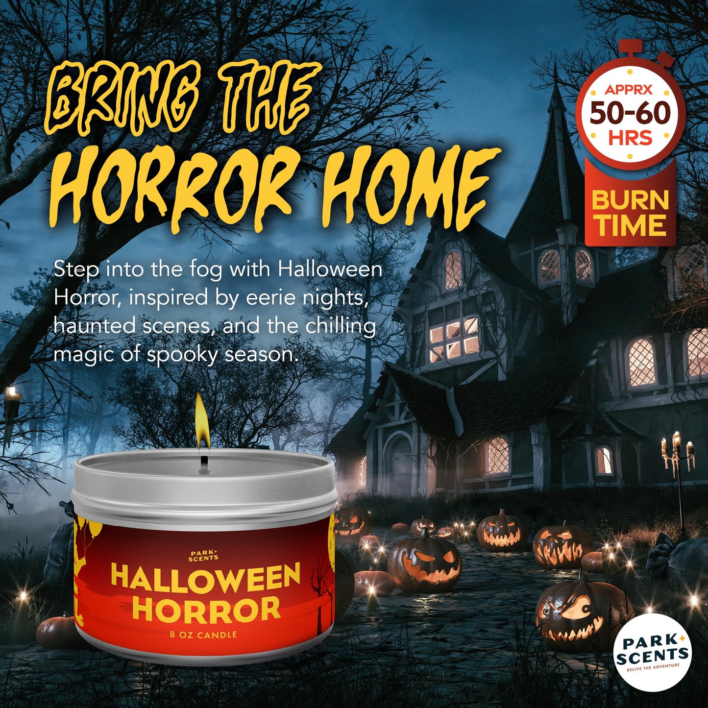 Park Scents Halloween Horror Candle – Spooky Fog-Scented Halloween Candle – Decor and Fall Birthday Gifts for Adults, Men, Women, Sister, Best Friend – 100% Vegan Soy Wax – Handmade in USA