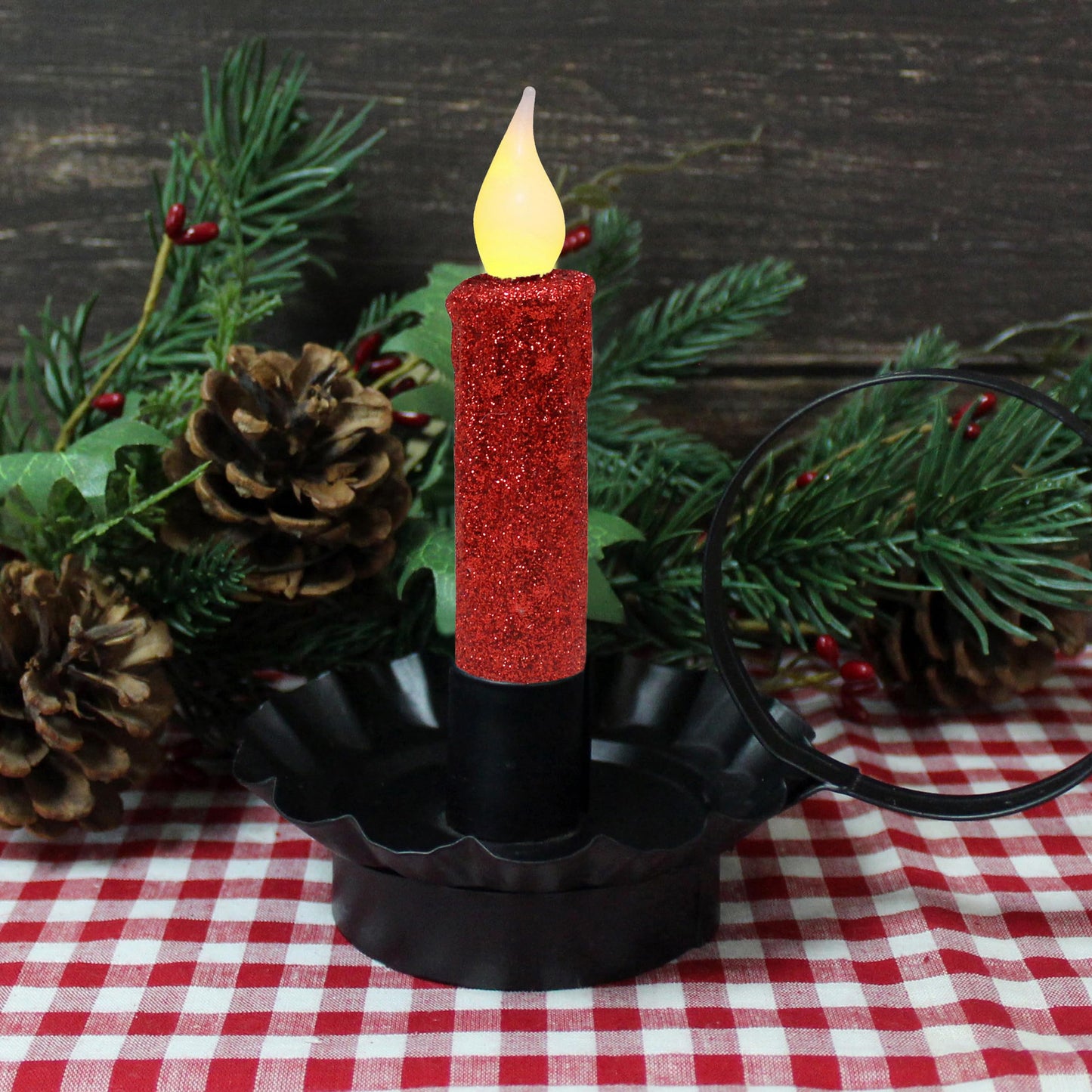 CVHOMEDECO. Glitter Flameless Candles Flickering Battery Operated LED Taper Candles with Timer for Home, Wedding, Halloween, Christmas Decor. Red, 4-3/4 Inch, Set of 3