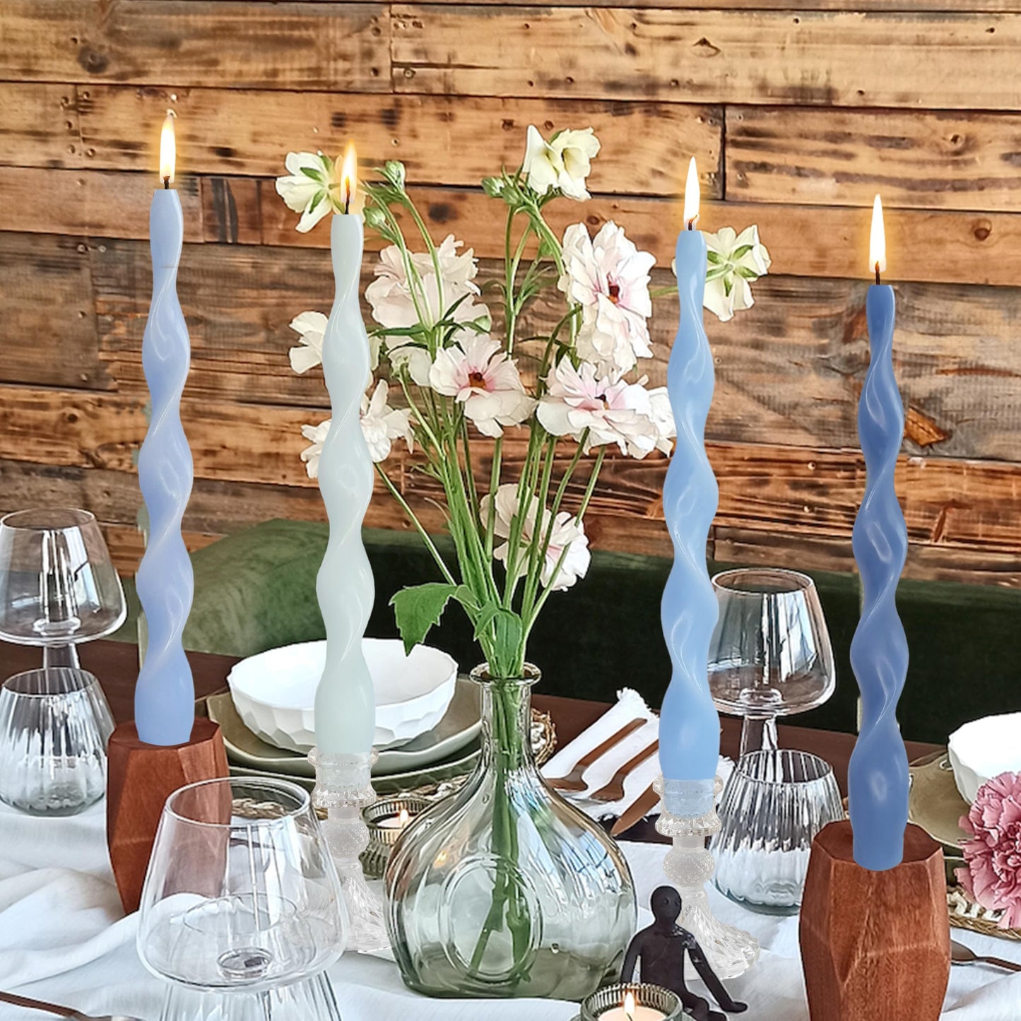 Spiral Taper Candle Blue Gradient Twisted Candlesticks Unscented Tapered Candles Smokeless Candlesticks for Dinner Table Decor Party Wedding
