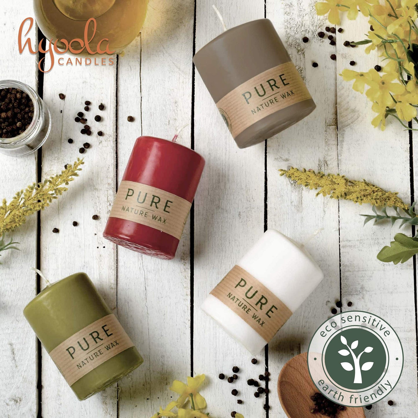 HYOOLA Pure Natural Pillar Candles - Made of 100% Natural Wax - Paraffin Free - 2.3 x 5 Inch - Green Pillar Candles - 4 Pack