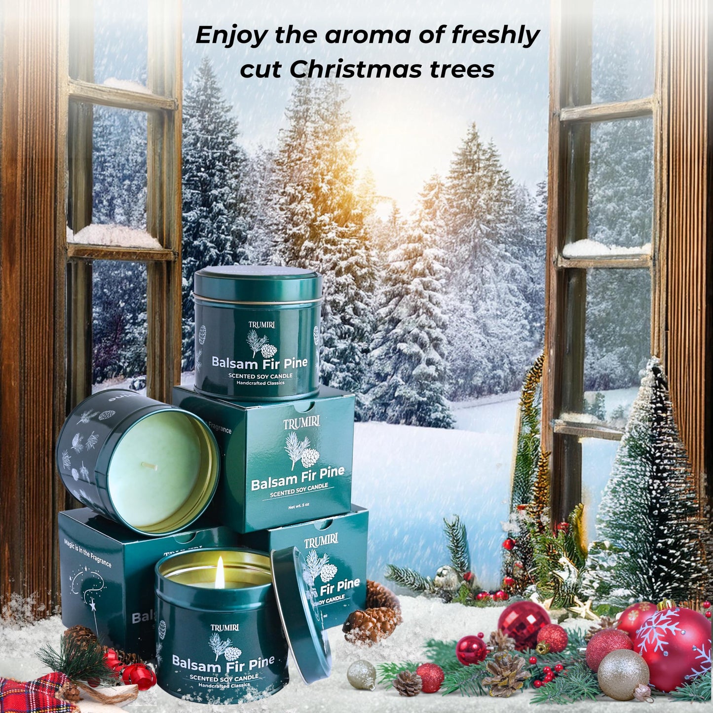 Balsam Fir Pine - Soy Candles for Home Scented - Pack of 3 x 5oz Natural Clean Non Toxic - for Fall Winter Christmas Holidays - Long Lasting Highly Scented Pet Safe - Velas Aromáticas para el Hogar