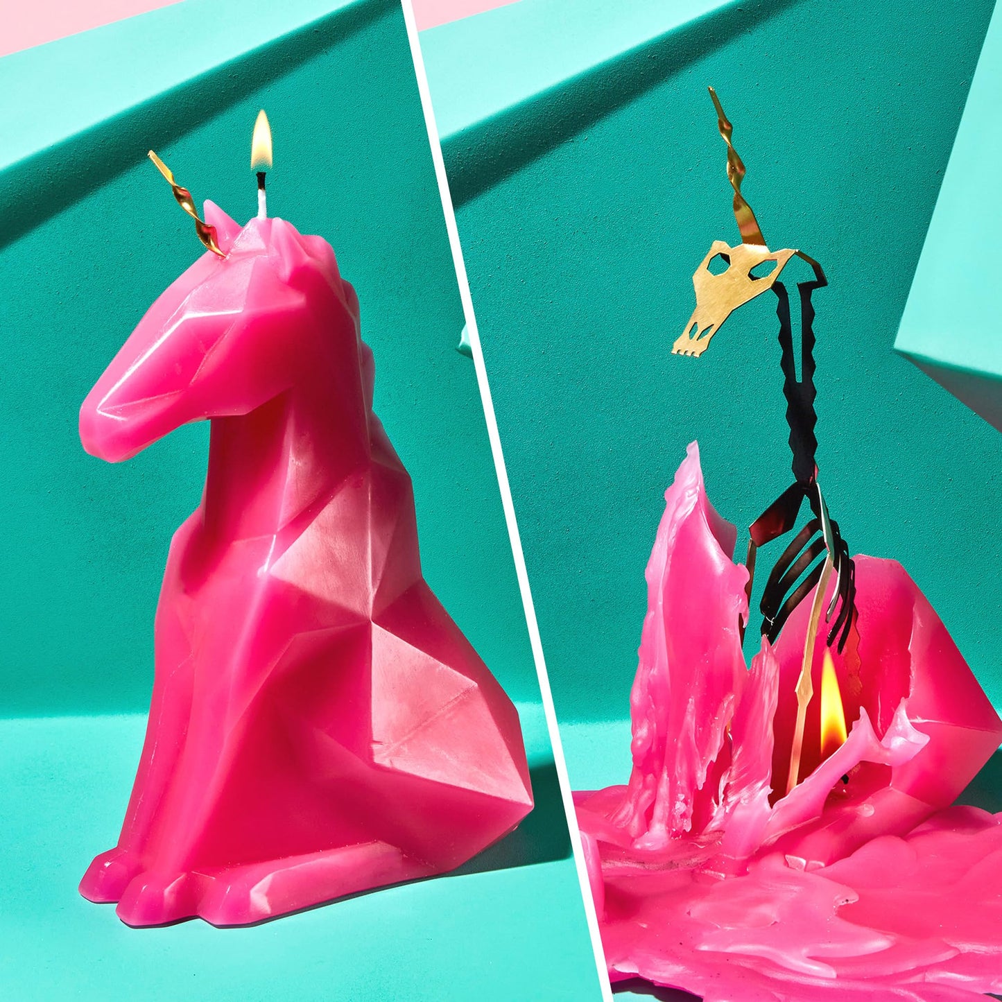 PyroPet Einar Unicorn Candle (Hot Pink) - Original Unicorn Candle with Metallic Skeleton | 16-Hr Burn Time | Dimensions: 5.1x2.6x8 in