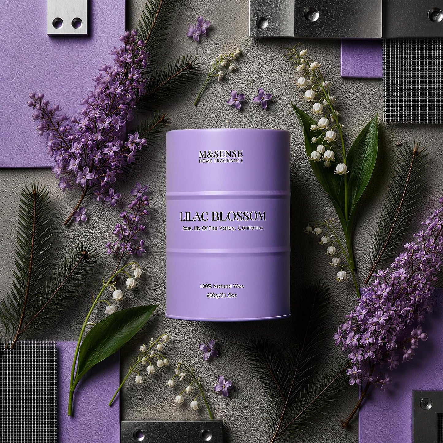 M&SENSE Lilac Blossom Soy Candles for Home Scented, 21.2oz 120 Hour Long Burning Large Aromatherapy Candle for Stress Relief Meditation Yoga Relaxing SPA, Housewarming Gifts for Women