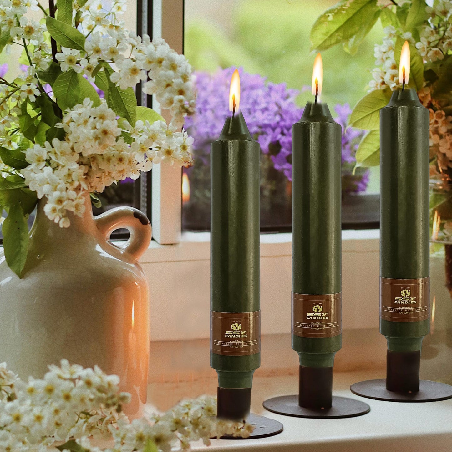 Olive Candles 4 PCS Taper Candle Unscented Tapered 7 inch Smokeless Candlesticks Candles Sticks Gift Idea Table Decor Housewarming Dinner