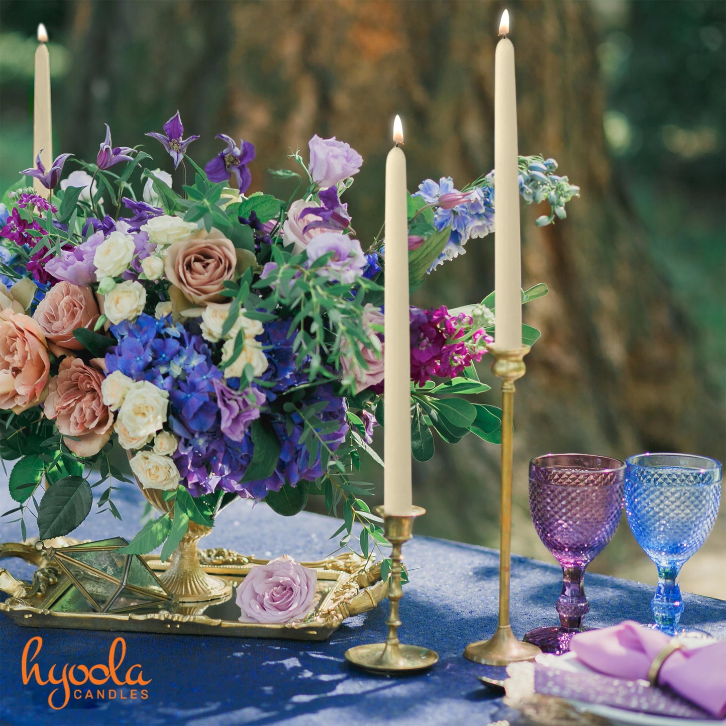 Hyoola Tall Taper Candles - 12 Inch Wool White Unscented Dripless Taper Candles - 10 Hour Burn Time - 4 Pack