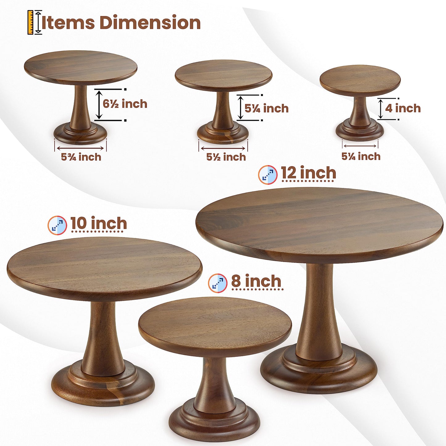 TIDITA Set of 3 Acacia Wood Cake Stand Set – Wooden Rustic Farmhouse Cupcake Stand - Wedding and Birthday Decorating Cake Pedestal Stand - Dessert Display Serving Use at Parties, Restaurants, Birthday