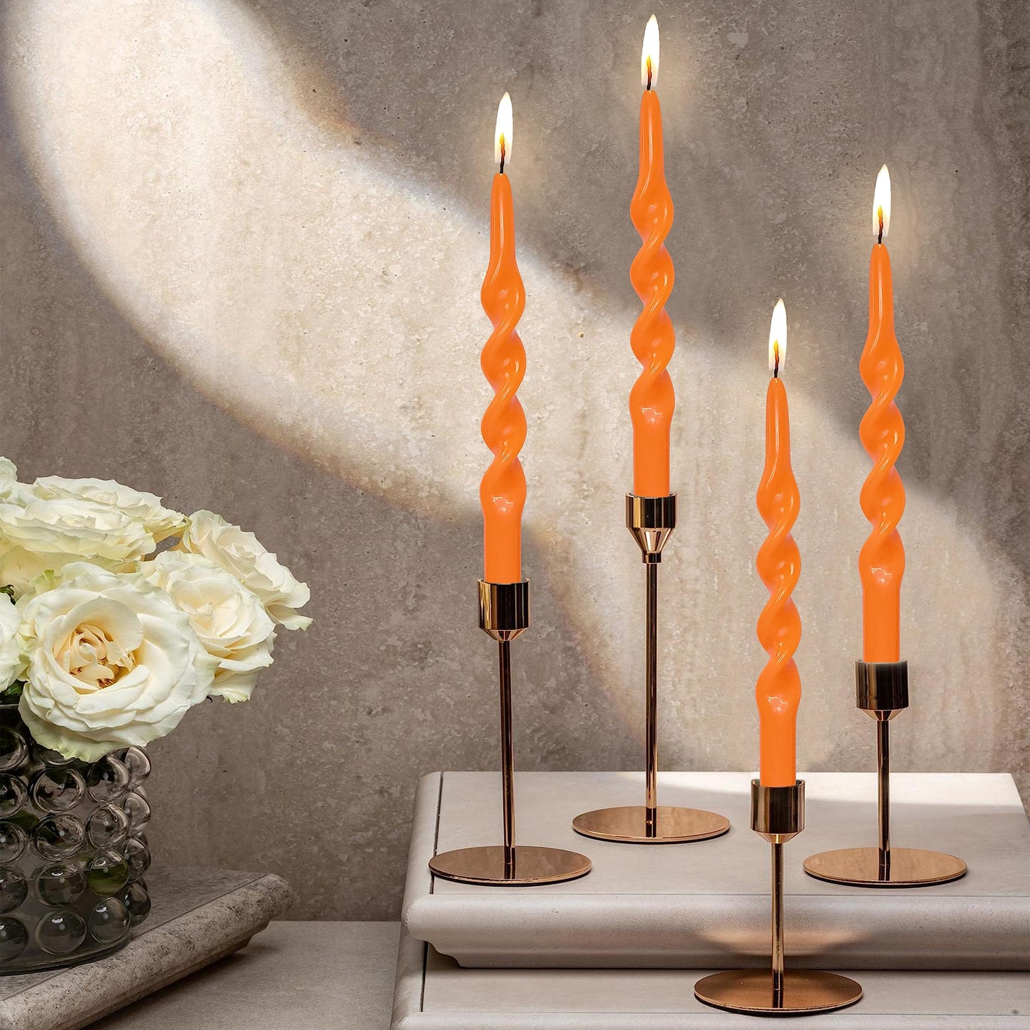 4 Pack Orange Taper Candle 10 inch Twisted Candles Unscented for Christmas Halloween Dinner Wedding Home Decor, Relaxation & All Occasions