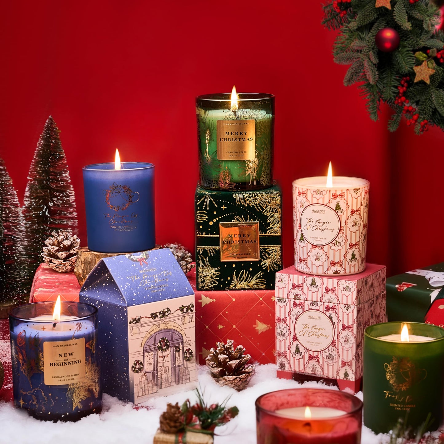M&SENSE Christmas Holiday Candle - Candy Cane Scent, 7.4 oz Soy Wax, Winter Scented Candle Gift for Women and Teen Girls