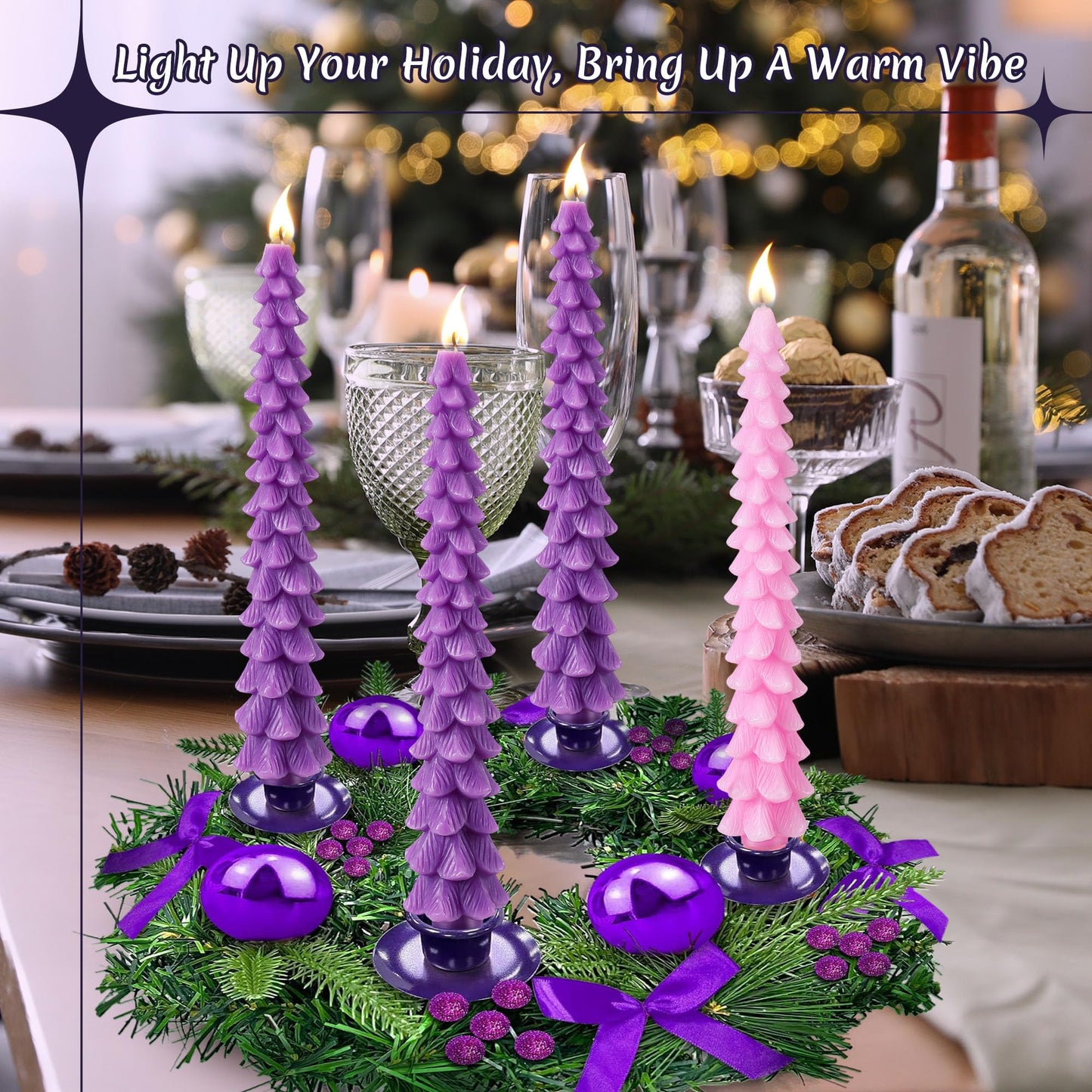 Ceoighe 4 Pcs 10 Inch Advent Candle Set, Natural Beeswax Christmas Taper Candles for Xmas Decor, Unscented Advent Candle Christmas Tree Shaped for Holiday Decoration, Party, Banquet