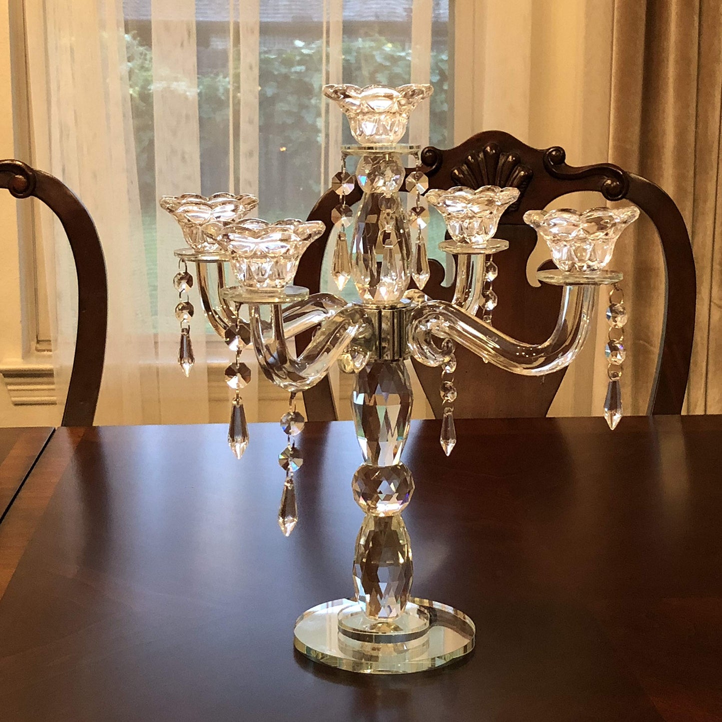 Allgala Crystal Candle Holder 5-Arm Taper Candlestick Crystal Candelabra - Centerpiece for Home Wedding Event and Party Festival