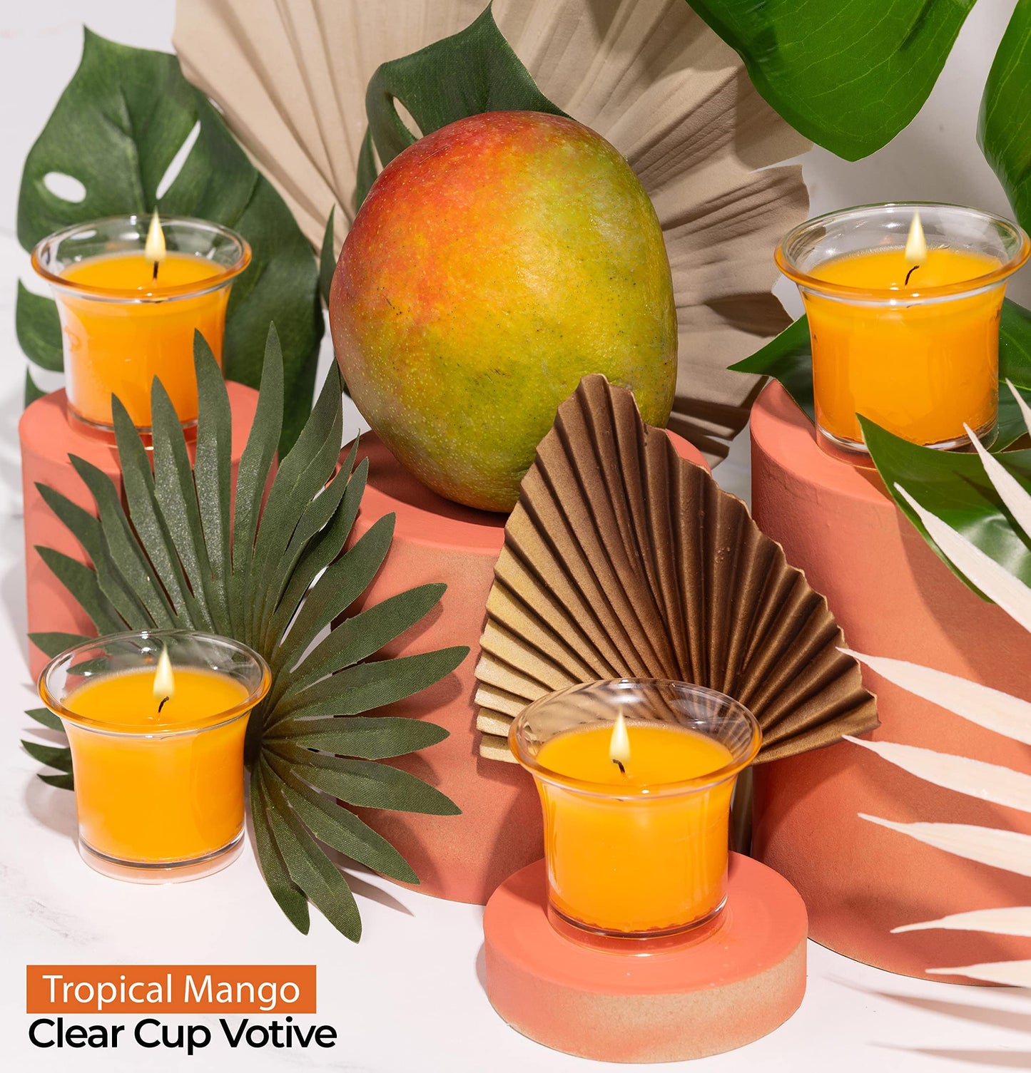 Hyoola Clear Cup Scented Votive Candles - Tropical Mango - 12 Hour Burn Time - 4 Pack - European Made