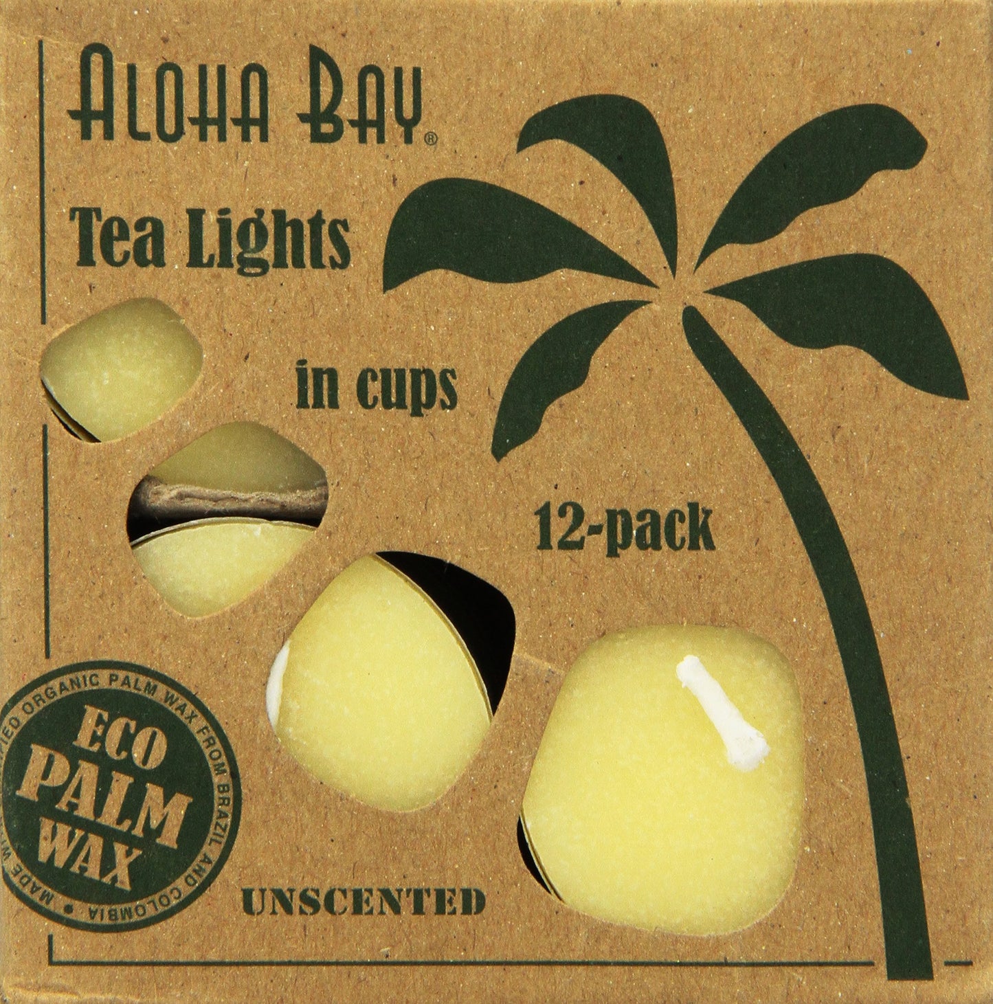 Aloha Bay Palm Wax Tea Lights with Aluminum Holder Cream Candles, 12 Count