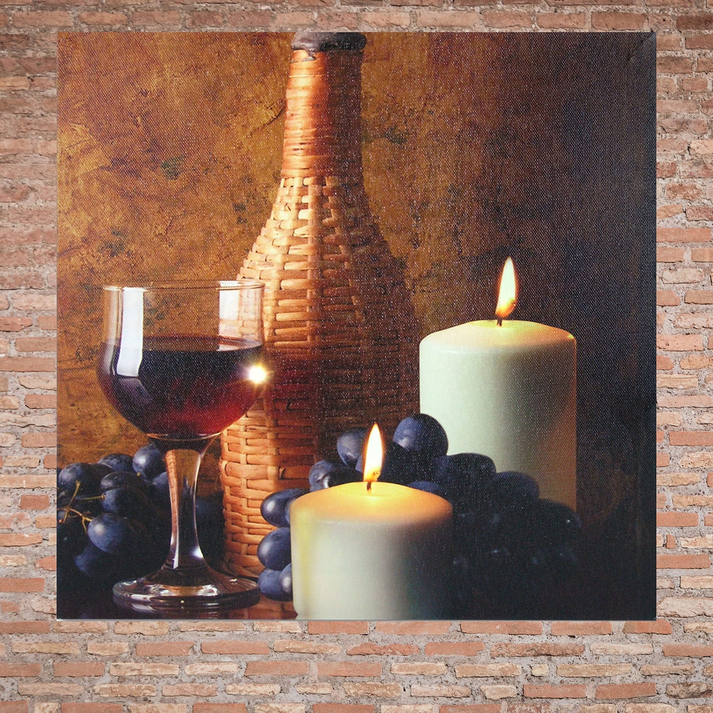 BANBERRY DESIGNS LED Wall Art Candles and Wine Glasses Lighted Canvas Picture, Wine Themed Wall Decor for Kitchen, Dining Room, Bar or Lovers Gift, 12 x 12 Inch, Requires 2 AA Batteries