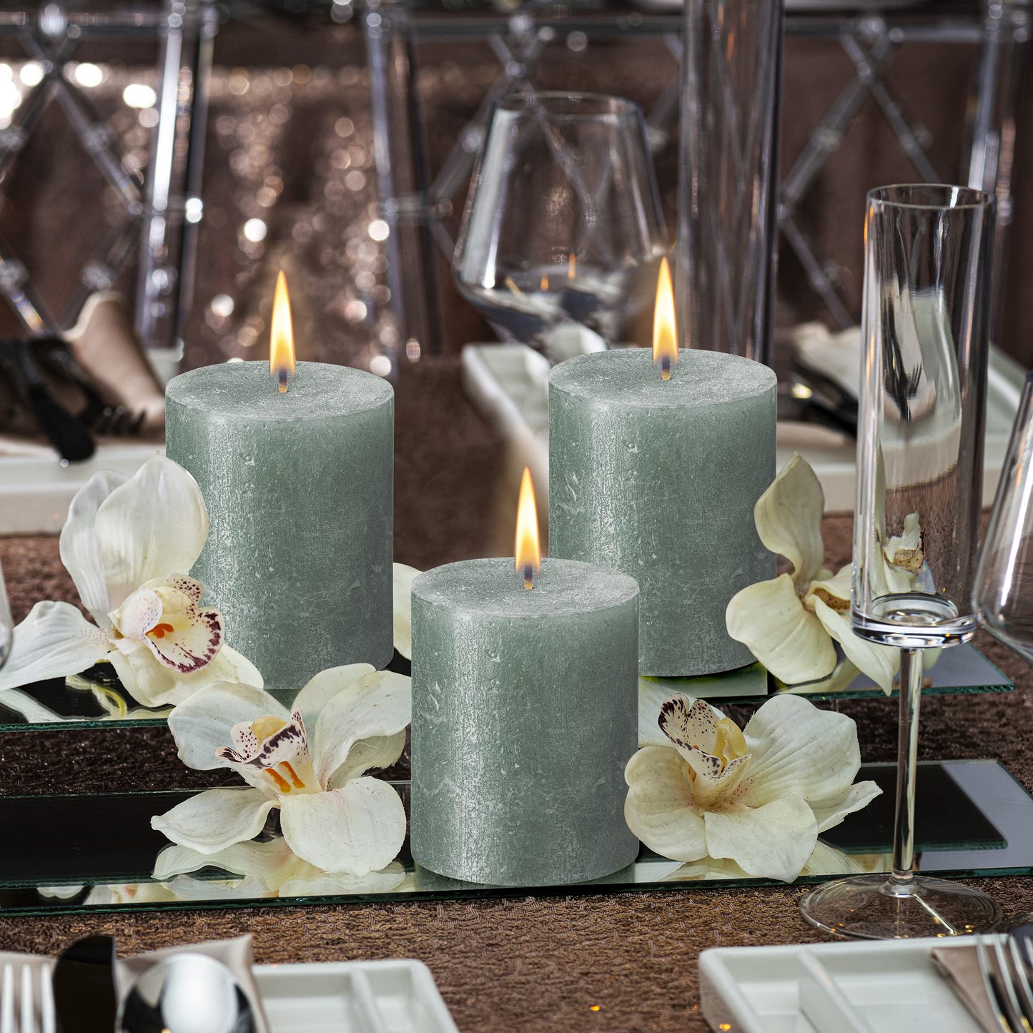 BOLSIUS Oxid Blue Shimmer Metallic Pillar Candles 4 Pack - 2.75 X 3.25 Inches - Premium European Quality - Includes Natural Plant-Based Wax - Unscented Dripless Smokeless 35 Hour Wedding Candles