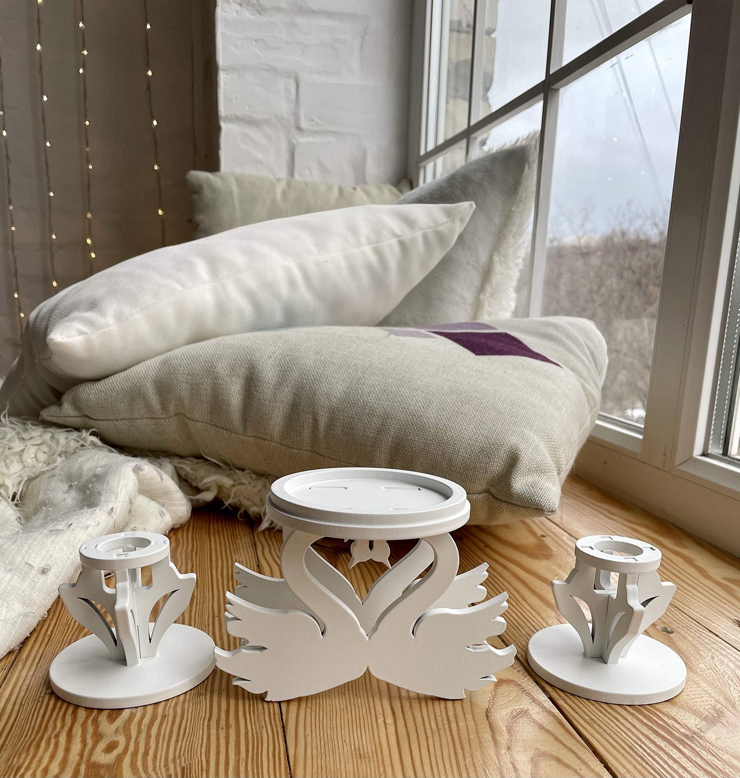 Magik Life Wooden Unity Candle Holder – Solid Triple Candle Stand – Handcrafted from Natural Wood – Painted in Safe Premium White Finish – Fits 2 Taper (0.80”) & 1 Pillar Candle (3”)