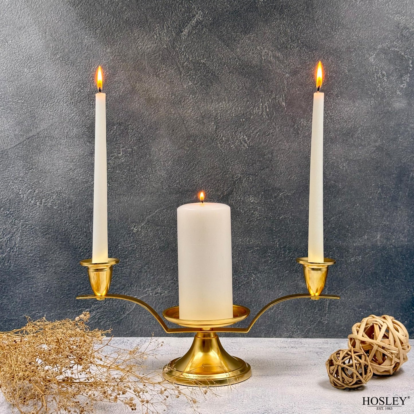 Hosley Gold Metal Unity Candle Holders for Wedding Ceremony Set. Unity Center with Two Taper Candle Holders