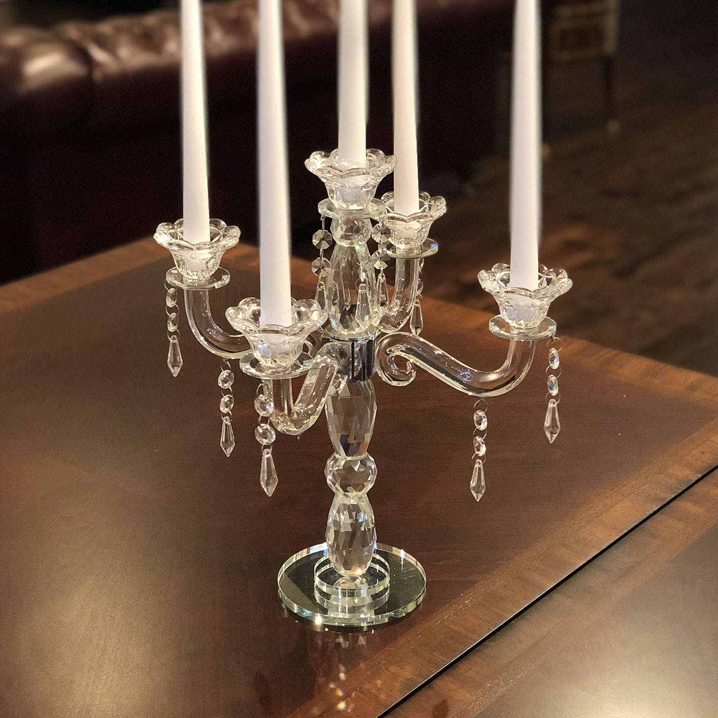 Allgala Crystal Candle Holder 5-Arm Taper Candlestick Crystal Candelabra - Centerpiece for Home Wedding Event and Party Festival