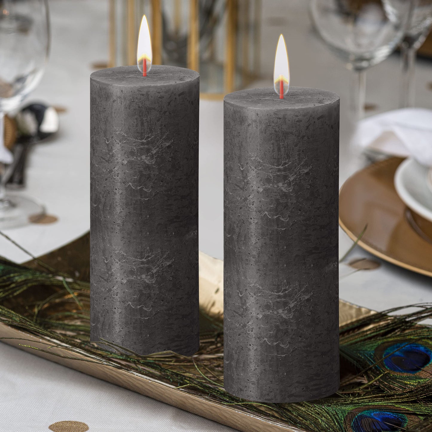 BOLSIUS 6 Pack Black (Stormy Gray) Rustic Pillar Candles - 2.75 X 7.5 Inches - Premium European Quality - Includes Natural Plant-Based Wax - Unscented Dripless Smokeless 85 Hour Home Decor Candles
