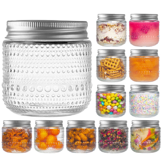 WACOI Mason Jars 8 Oz with Lids 12 Packs, Vintage Half Pint Small Glass Canning Jars with Silver Metal Lids for Storing, Pickling, Honey, Jam, Home Decor, Candle and DIY Crafts