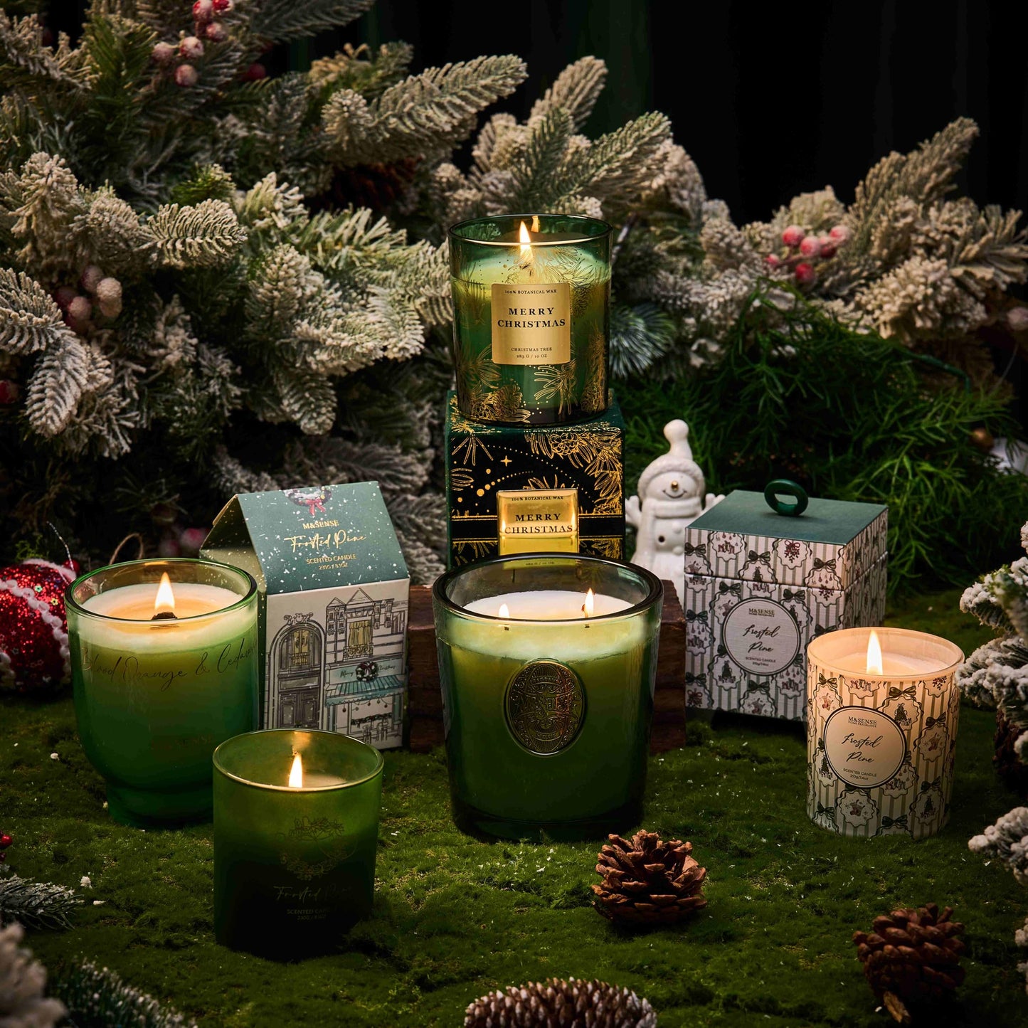 M&SENSE Christmas Holiday Candle - Frosted Pine Scent, 7.4oz Soy Wax, Winter Scented Candle Gift for Women and Teen Girls