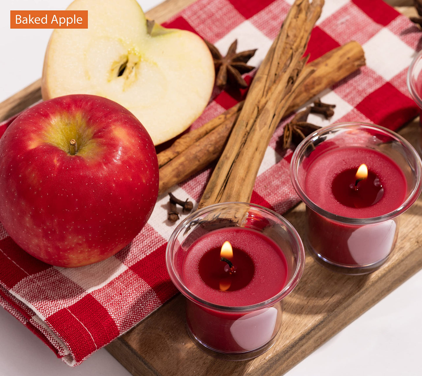 HYOOLA Clear Cup Scented Votive Candles - Baked Apple - 12 Hour Burn Time - 4 Pack - European Made