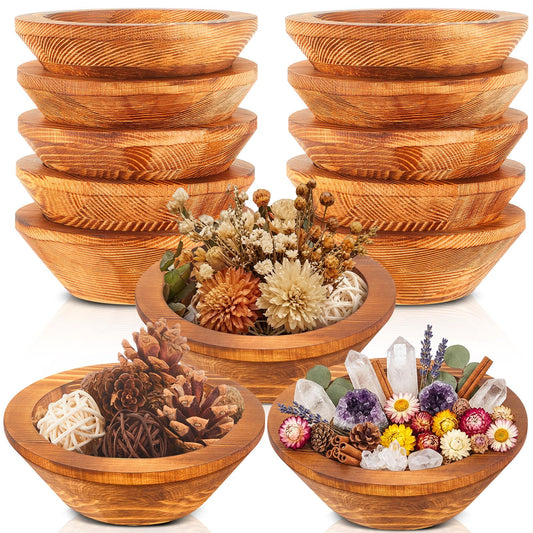 Tiangrid 10 Pcs Wooden Dough Bowls for Candles Making Passover Vintage Round Hand Carved Wood Bowl Bulk for DIY Crafts Decoration Farmhouse Supplies Housewarming Gift (Wood)