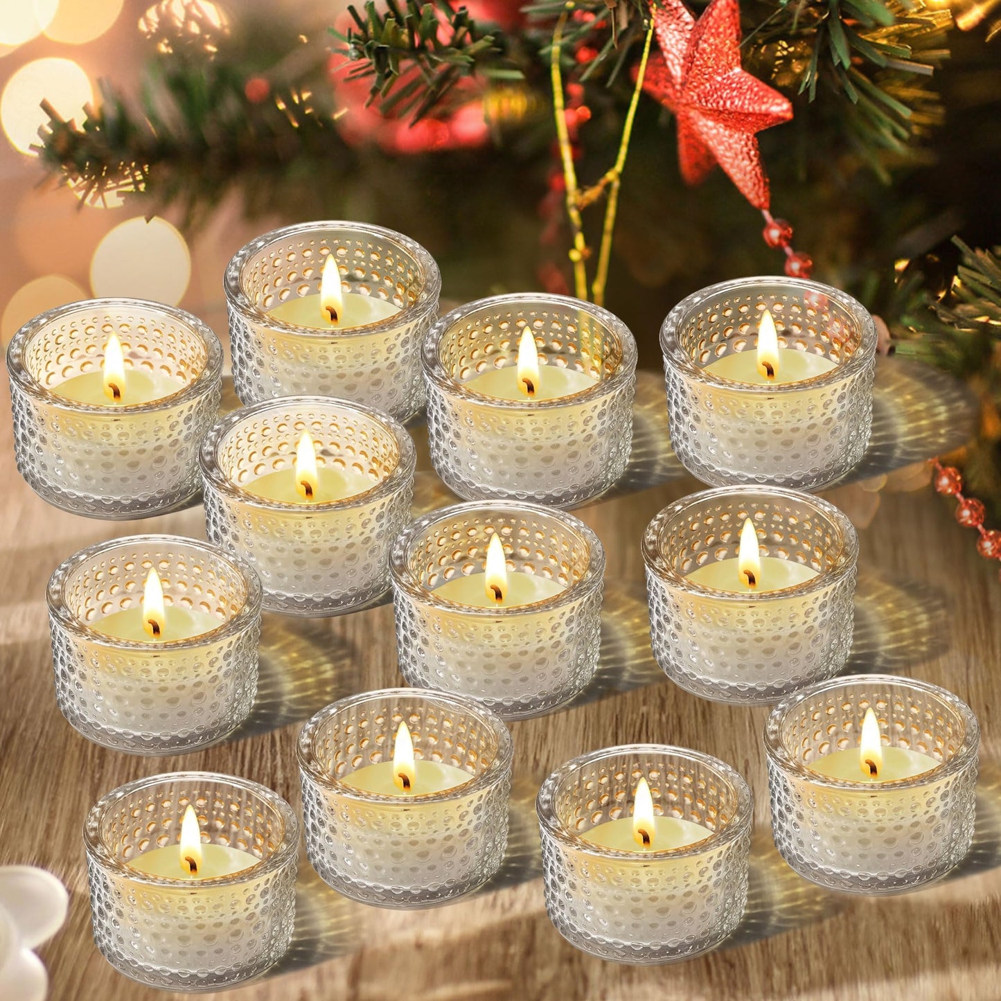 JOYIT Clear Votive Candle Holders Bulk Set of 12, Tealight Candle Holder for Wedding Table Centerpiece, Glass Small Candle Holders for Birthday Party, Valentine's Day, Home Decor (2''X 1.4'')