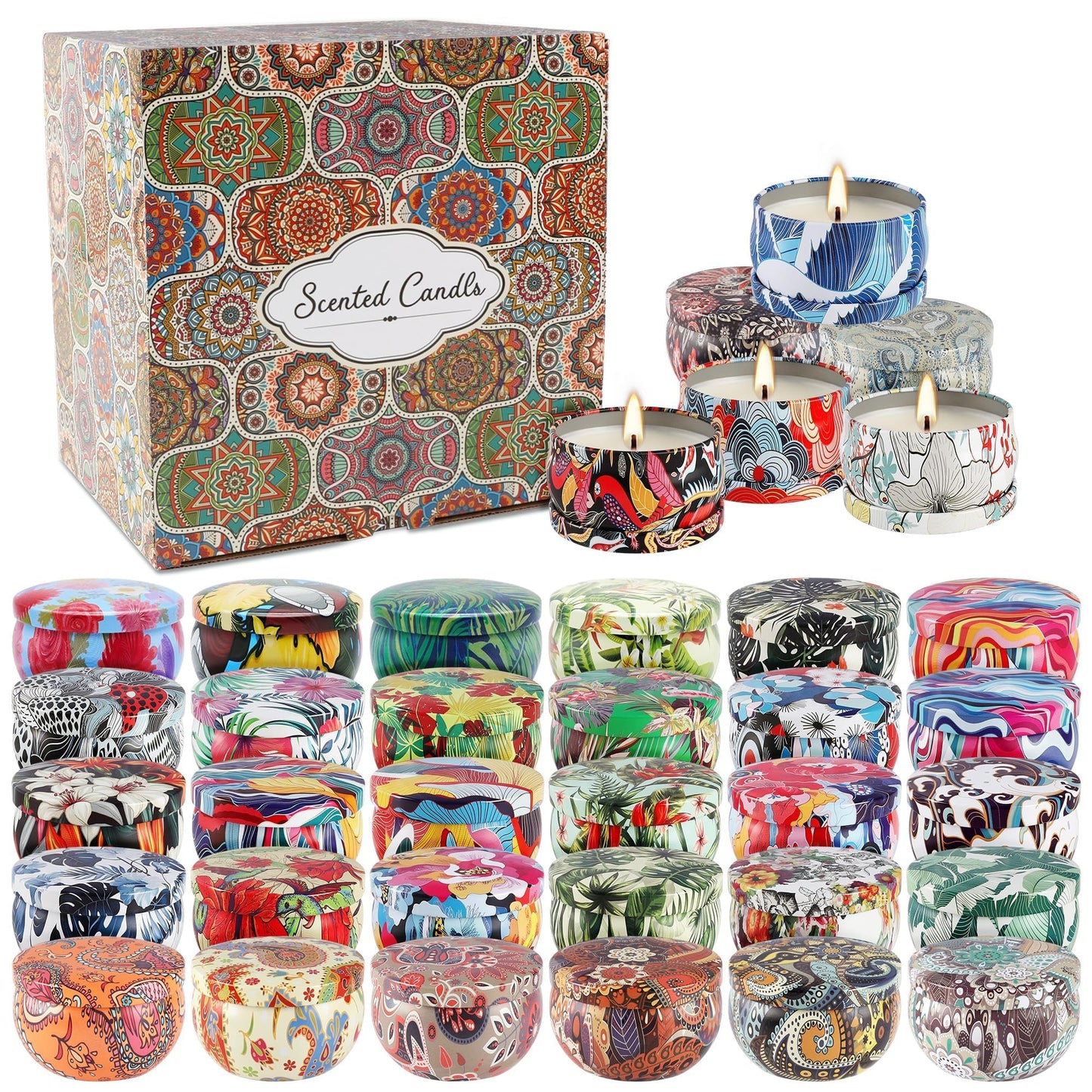 36-Pack Long-Lasting Scented Candles Gift Set, 2.5oz Soy Wax with Essential Oils for Aromatherapy and Home Fragrance, Perfect as Christmas, Valentine’s Day, Holiday Relaxation Gifts, and Cozy Atmosphe