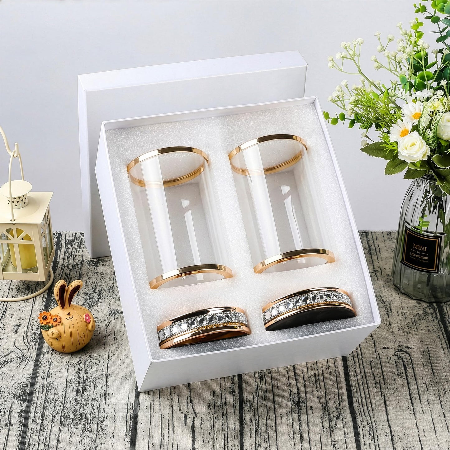 2pcs Hurricane Candle Holder, Pillar Candle Holders with Clear Glass Sleeve, Small Crystal Lantern for Fall Thanksgiving Christmas Holiday Dining Table Centerpiece (Gold)
