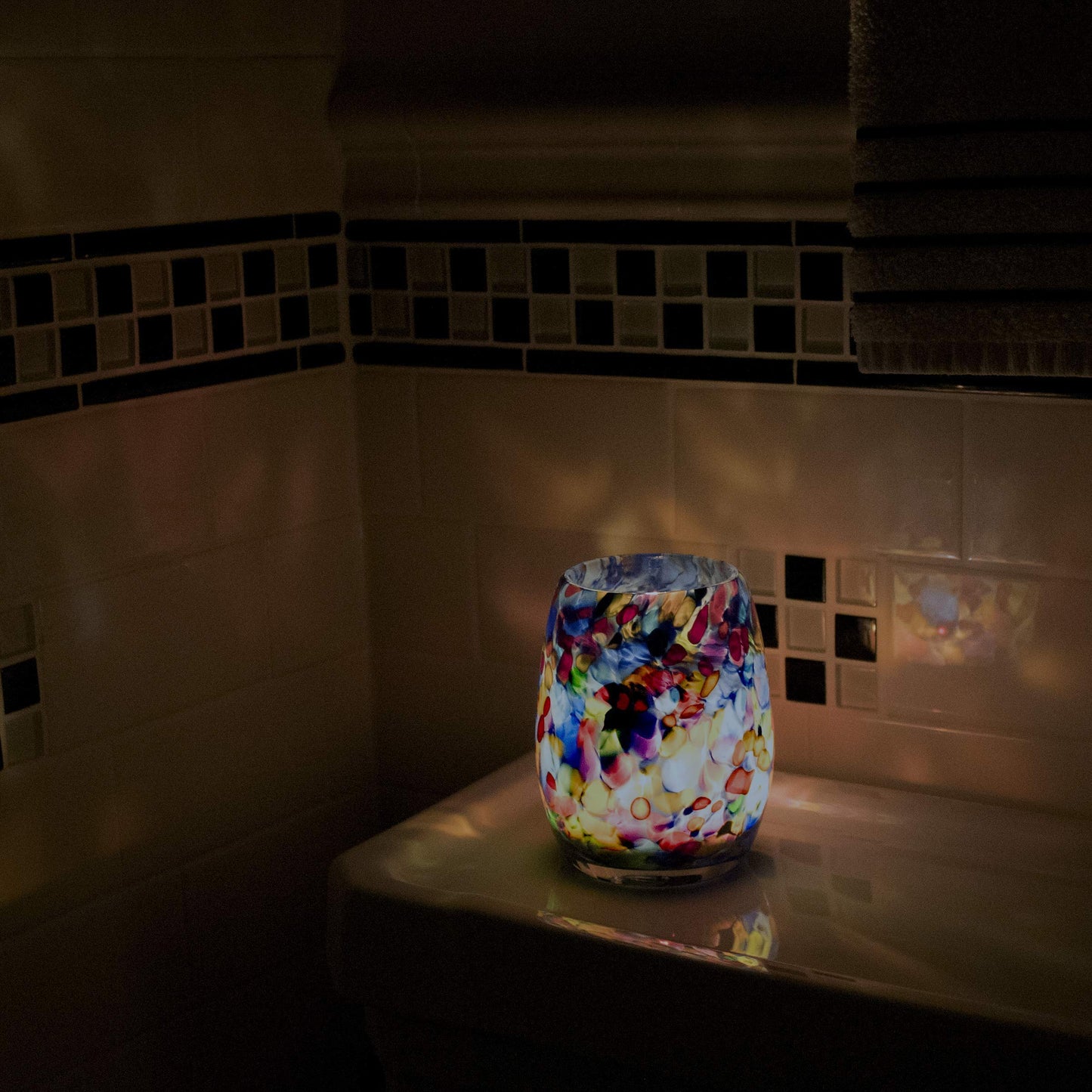 Totally Blown Glassworks Votive Candle Holder, Tea-Light, Handmade Blown Glass, Accent Vase, Centerpiece, Home Decor, Artist Dehanna Jones, Seattle, WA. (Blue MM Starry Night)