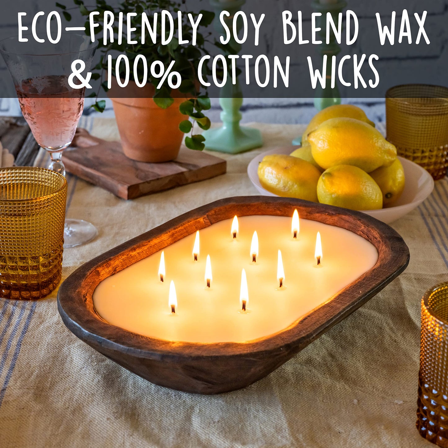Wooden Dough Bowl Candles 10x14 Inch, Wooden Dough Bowl Soy Candle, Farmhouse Doughbowl Candle Tabletop Decor