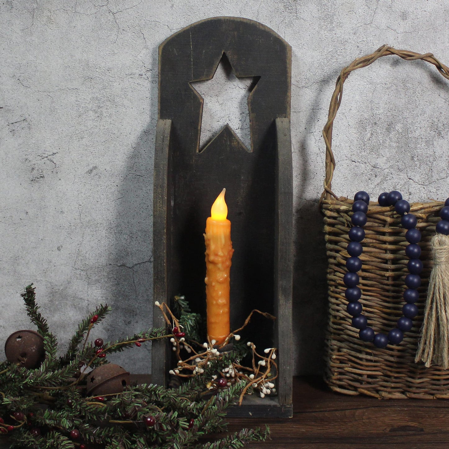 CVHOMEDECO. Real Wax Hand Dipped Battery Operated LED Timer Taper Candles Rustic Primitive Flameless Lights Decor, 6-3/4 Inch, Orange, 3 PCS in a Package