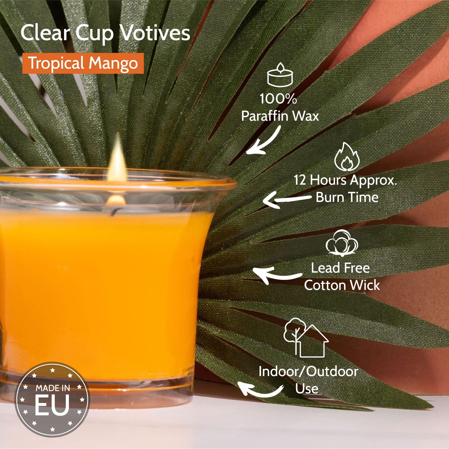 Hyoola Clear Cup Scented Votive Candles - Tropical Mango - 12 Hour Burn Time - 4 Pack - European Made