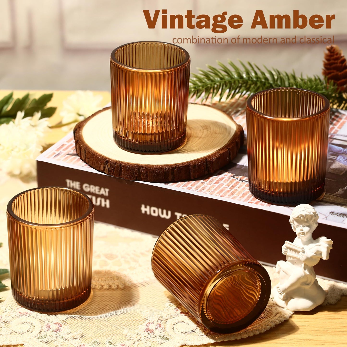 36pcs Amber Votive Candle Holders Thanksgiving Table Decor, Glass Small Tea Lights Candle Holders for Table Centerpiece for Home Decor Party Fall Boho Decor(36,Amber)