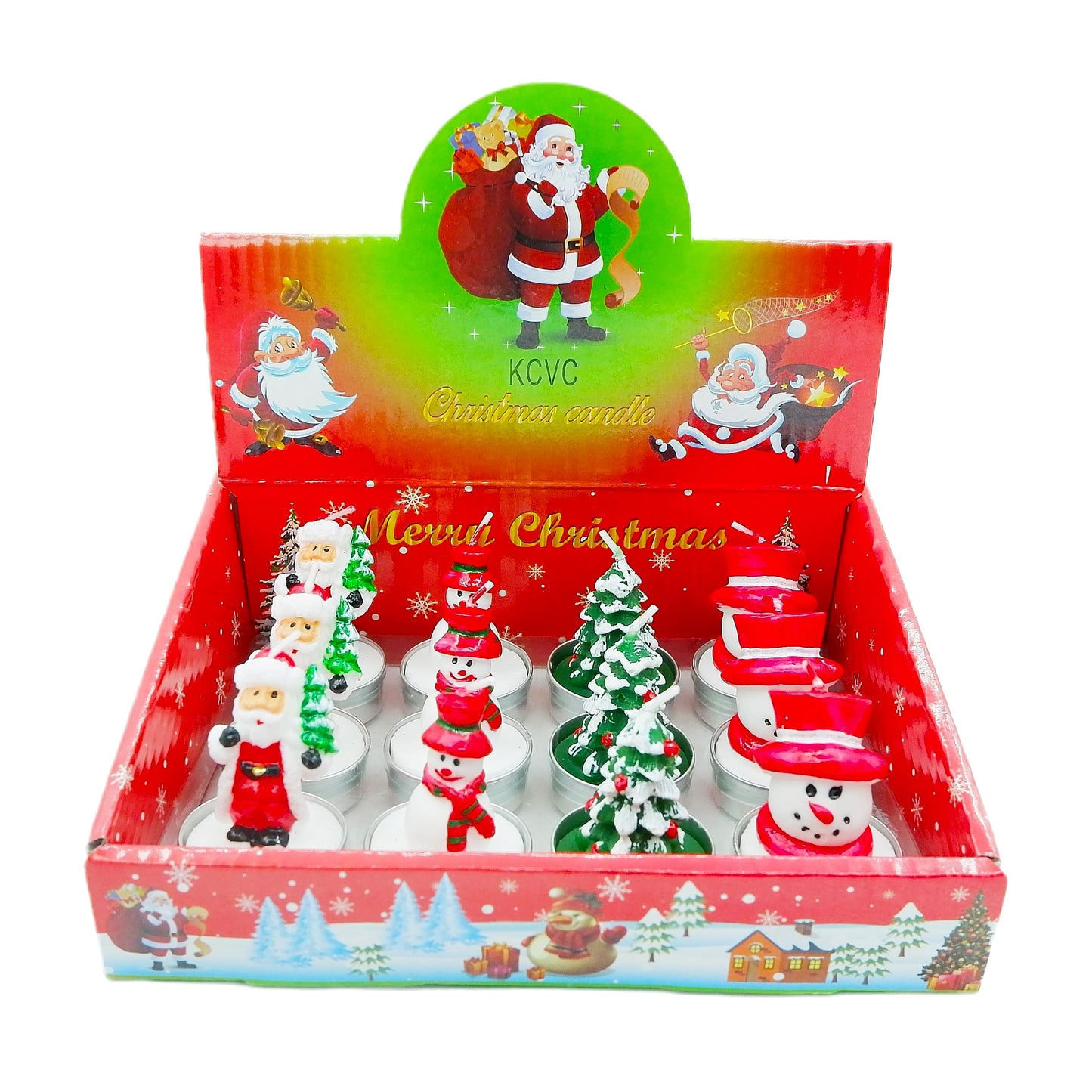 KCVC 12 Pcs Unscented Tealight Candles Set B for Christmas Decoration Santa Claus, Snowman, Pine Cones, Christmas Tree, Shoes, House, Santa Hat Candles, Christmas Interior Home Decor