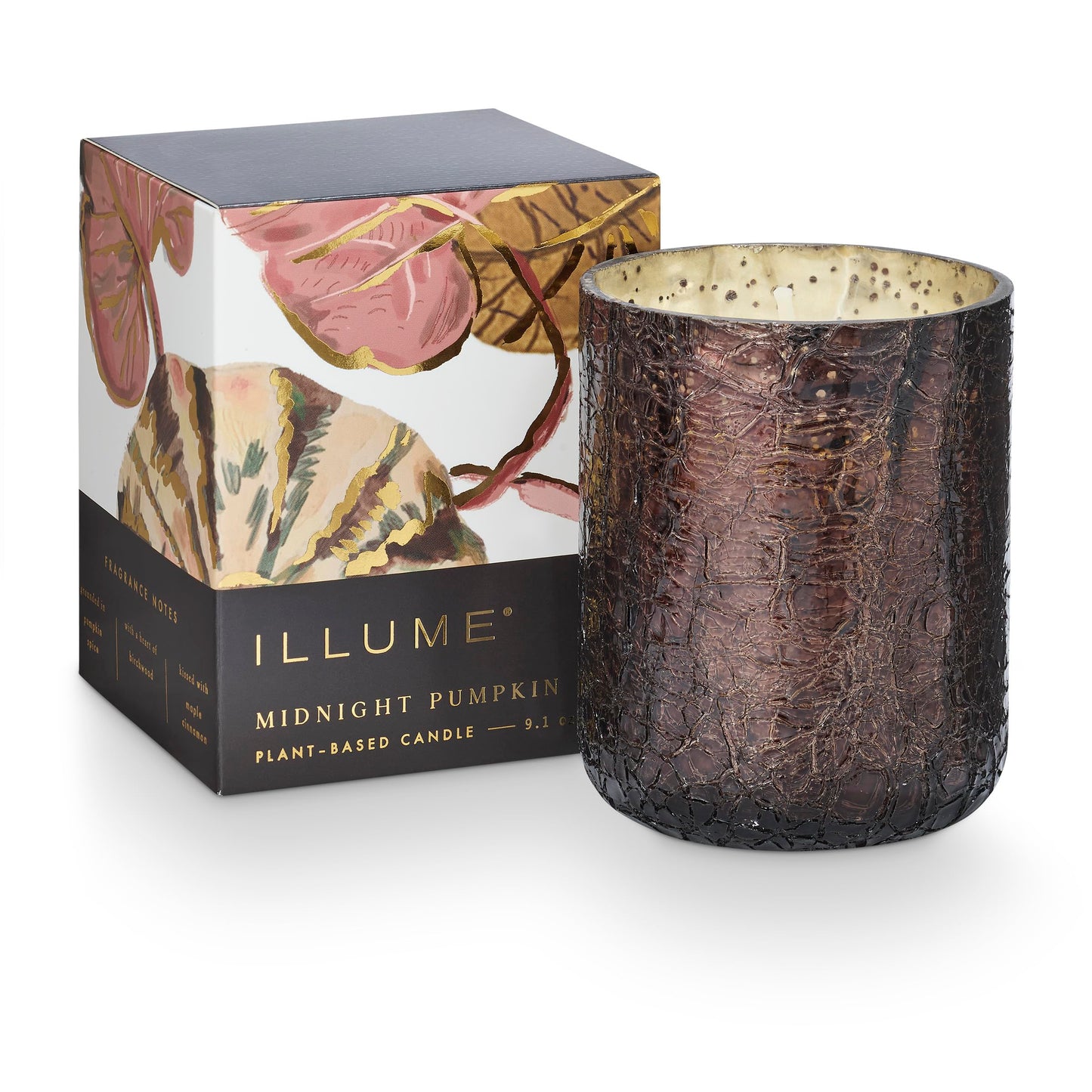 Illume Noble Holiday Midnight Pumpkin Small Crackle Glass Candle