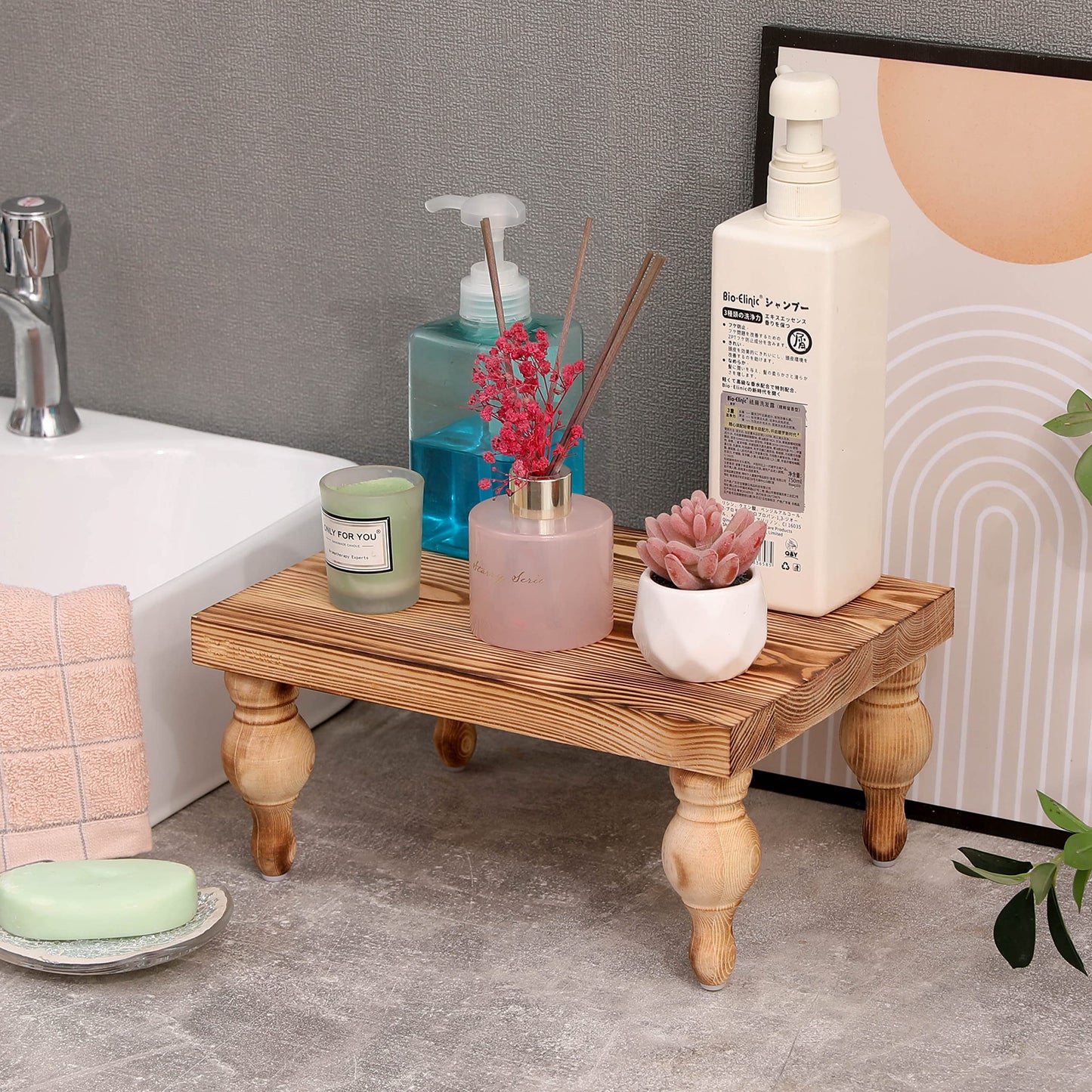 Elynice Decorative Wood Risers for Display - 12 x 9 x 5.5 Wood Pedestal Stand Table for Farmhouse Decor, Kitchen Counter Display - Wooden Kitchen Soap Tray