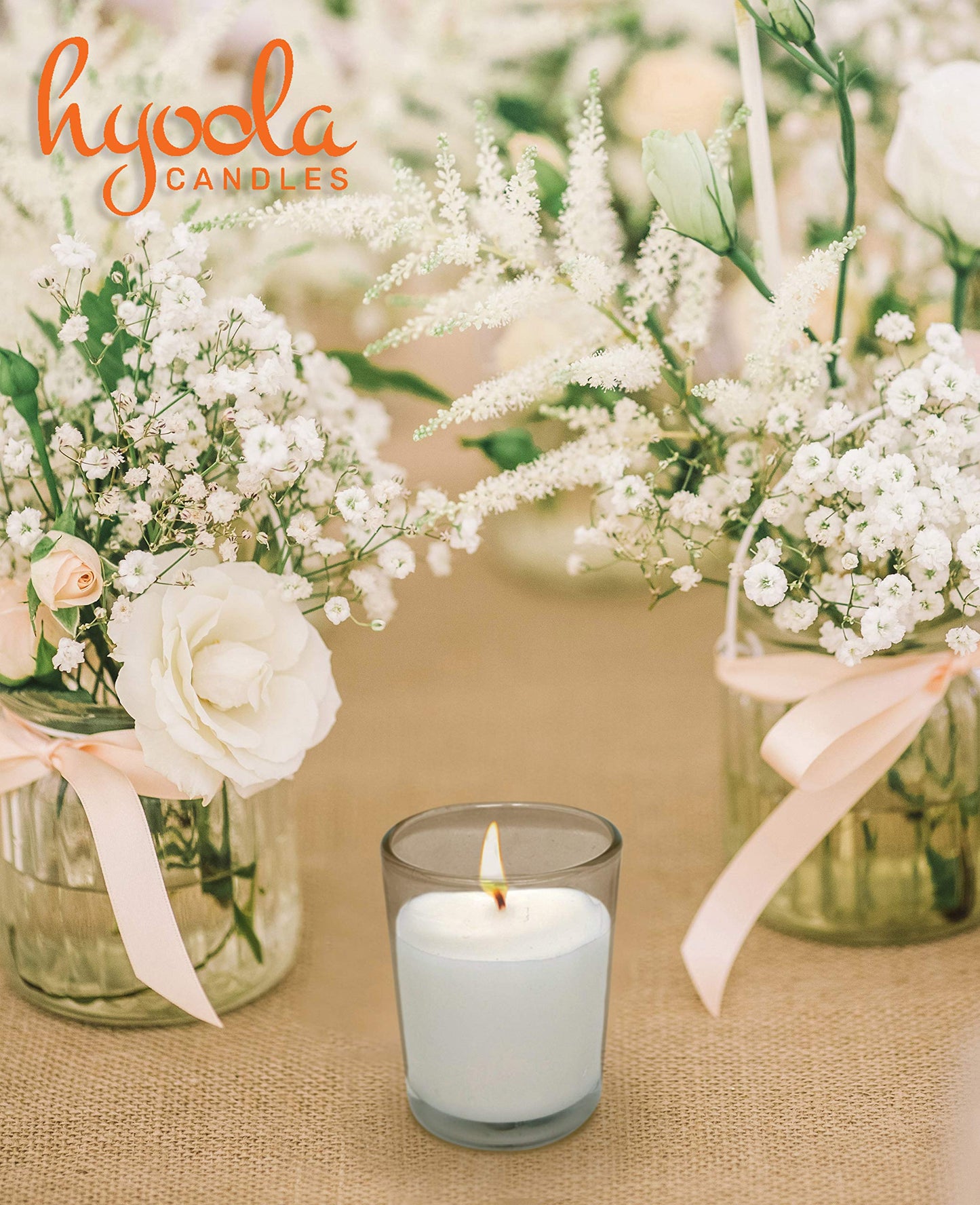Hyoola White Votive Candles in Glass - Pack of 60 Votive Candle - 12 Hour Burn Time - Unscented Votive Candles - European Made Glass Votives
