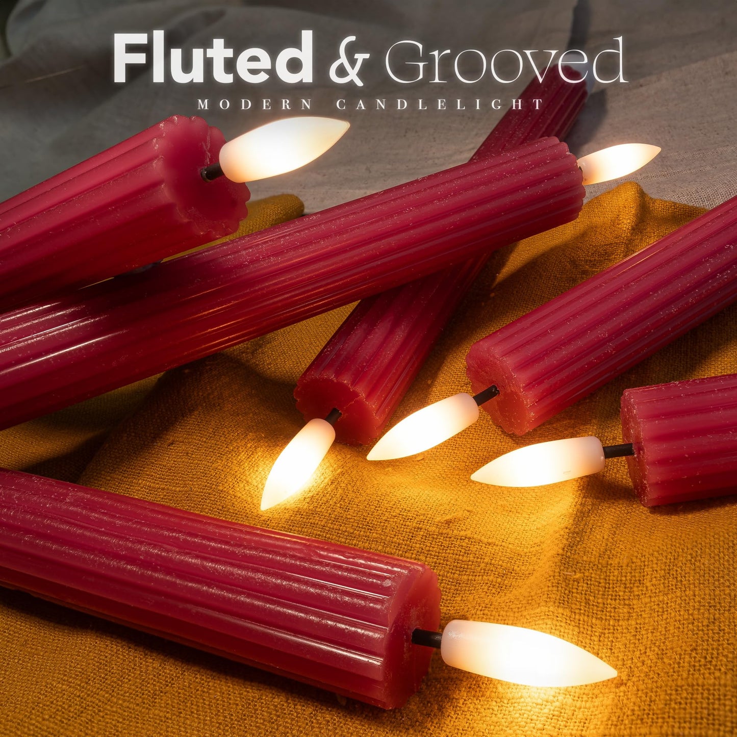 West Ivory 12 Pack, 10" LED Flameless Pink Fluted Ribbed Grooved Taper Candles with 2 Remotes & 24h Timer Memory, On/Off Button, Dimmable, Flicker Mode, Battery Operated, Christmas Menorah Wedding