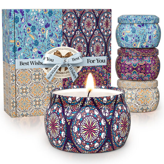 TranquilBliss Scented Candle Set, 4 Pack Soy Wax Candles, 120H Burn Time, Ideal Gifts for Women, Birthday Presents