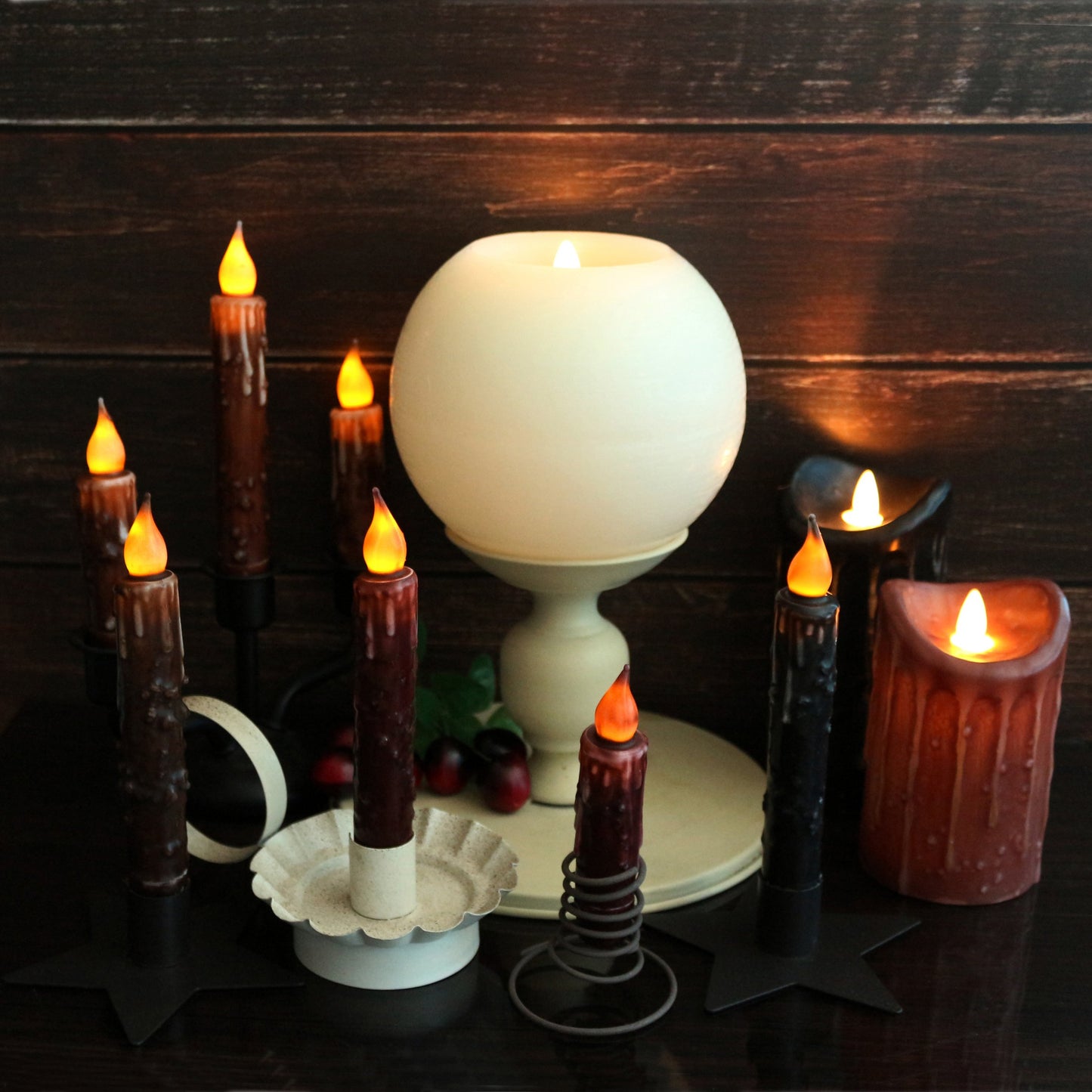 CVHOMEDECO. Real Wax Hand Dipped Battery Operated LED Timer Taper Candles Rustic Primitive Flameless Lights Décor, 6-3/4 Inch, Matt Black, 6 PCS in a Package