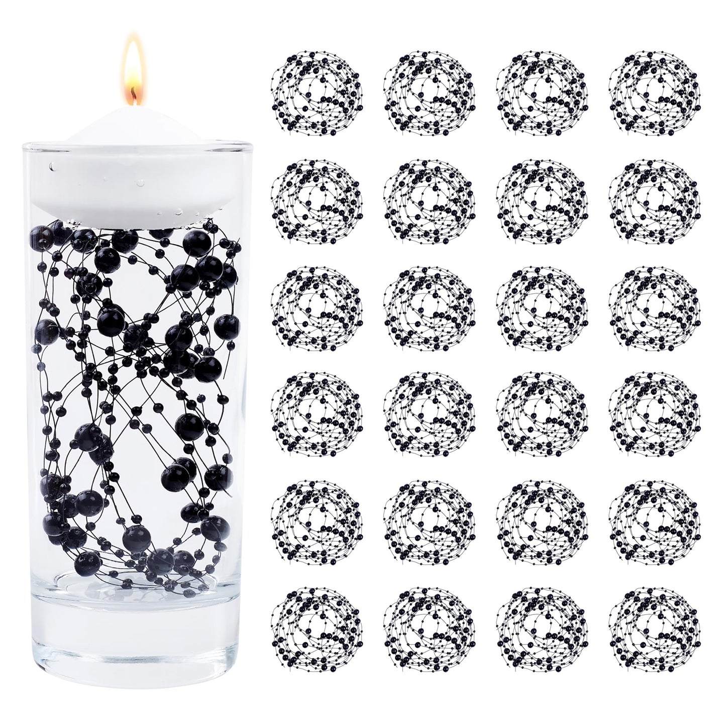 YATOJUZI 30 PCS Artificial Pearl String Black Vase Filler Floating Pearls for Vases Centerpieces Faux Pearl Beads String Decorations Wedding Holiday Party Decor