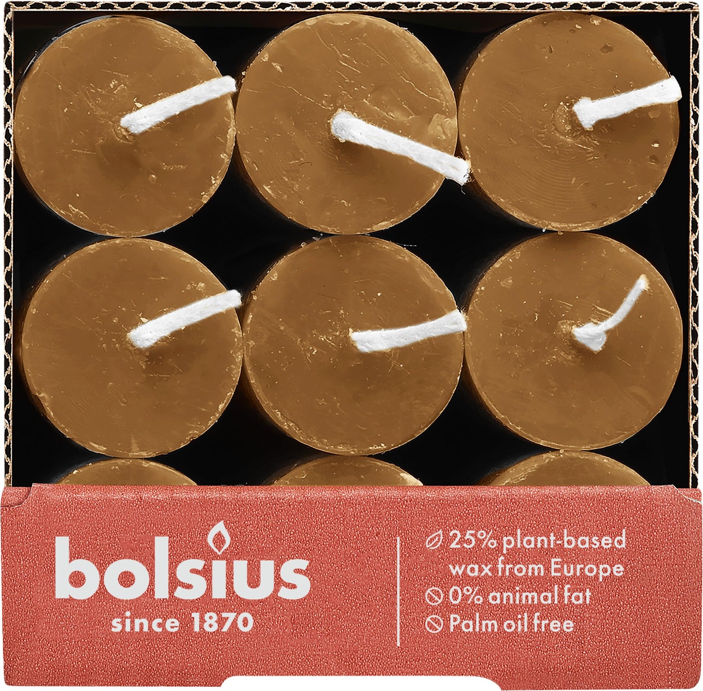 Bolsius Tapered Dinner Pillar Candles - Spice Brown - Pack of 9 - Long Burning Time of 13 Hours - Household Candle - Interior Decoration - Unscented - Natural Vegan Wax - 27 x 2.3 cm